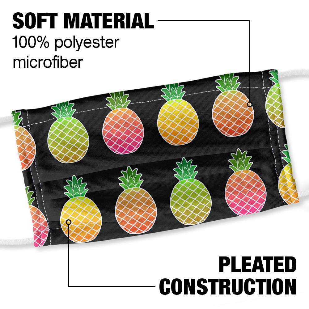Colorful Pineapples Pattern 1-Ply Reusable Face Mask Covering with Adjustable Nose Wire, Unisex