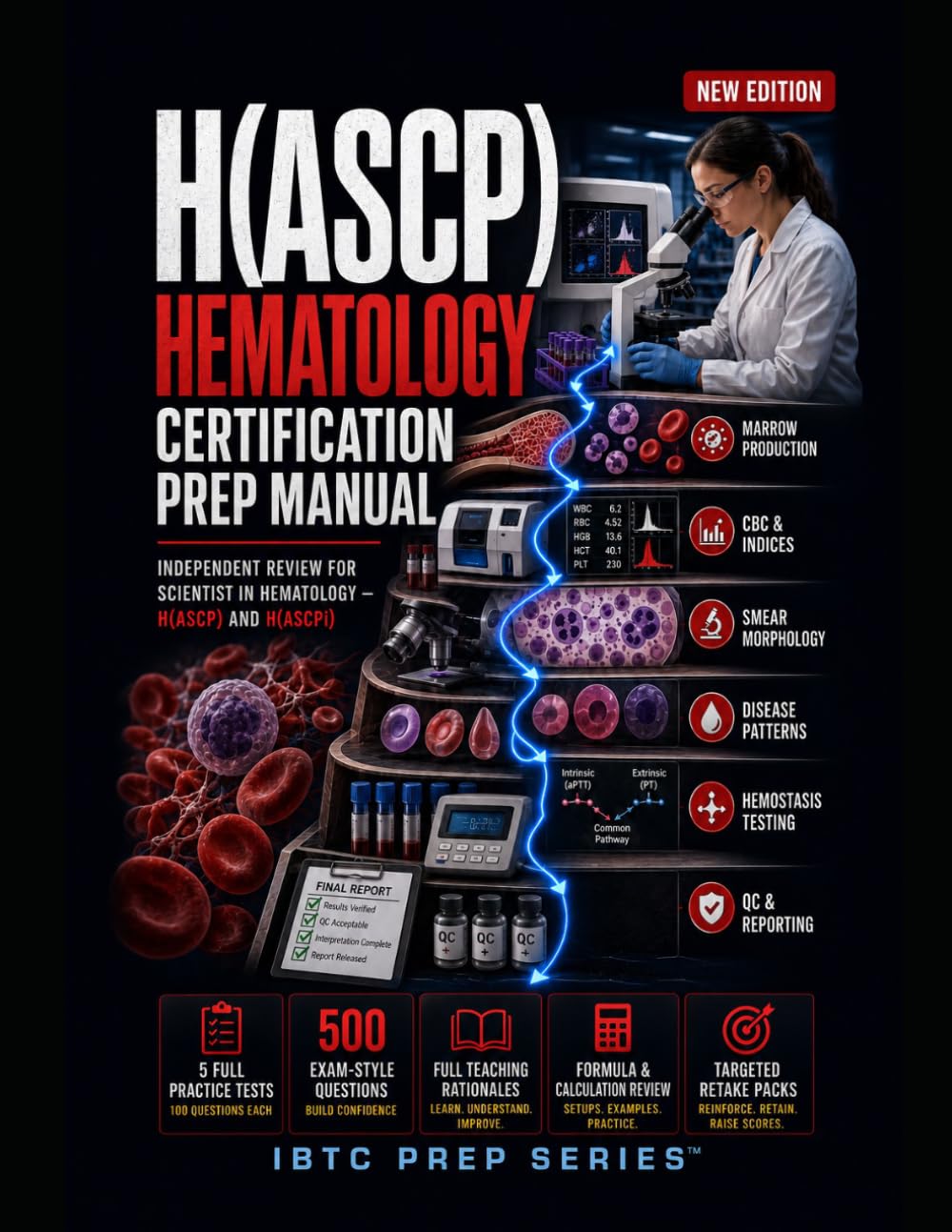 Hematology Certification Prep Manual: Independent Review for Scientist in Hematology H(ASCP) and H(ASCPi) with Five Practice Tests, 650 Questions, Detailed Rationales, Retake Packs, and Final Review