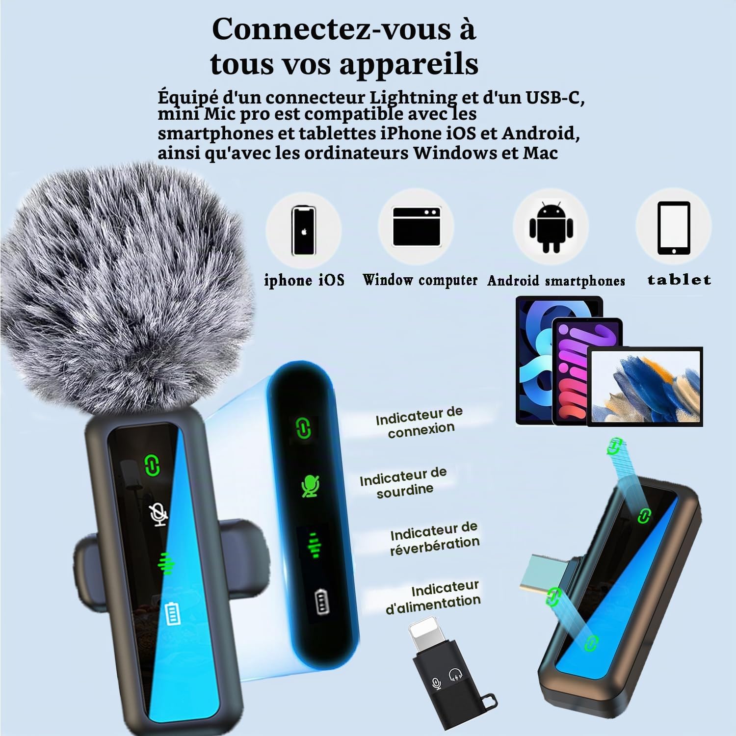 XIXIXIAXIA Micro Cravate sans Fil pour iPhone,iPad, Android,Caméra, Ordinateur, Portable, Mini Microphone avec réduction du Bruit, appairage Automatique,pour Vlogging,Enregistrement vidé, Vlog