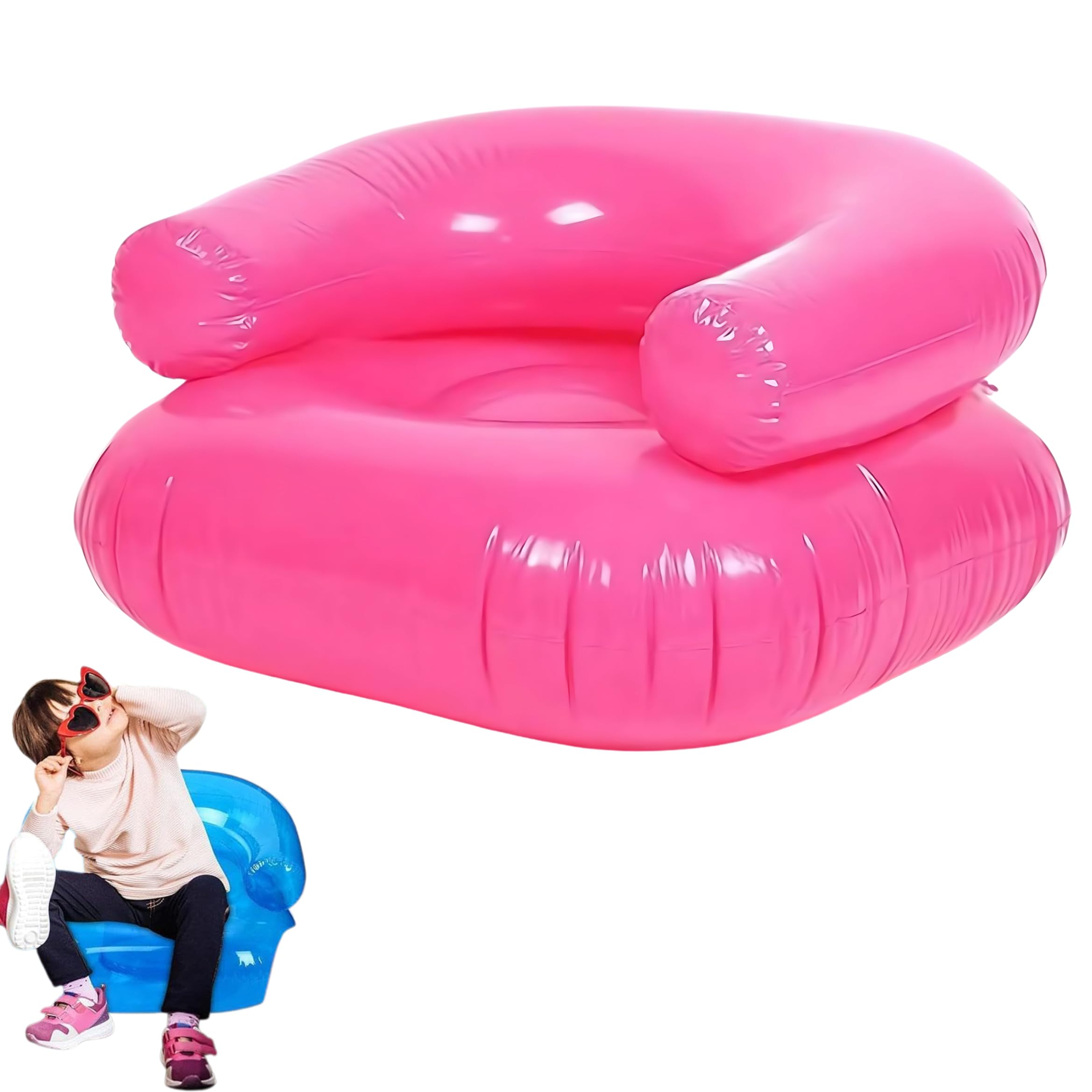 Drumstone Inflatable Chair for Kids Waterproof PVC Air Sofa with Dual Vents Portable & Foldable Blow-Up Lounge Seat for Girls, Boys Toddlers Ideal for 90s Party Camping Picnic & Indoor Playroom Multi-image-9