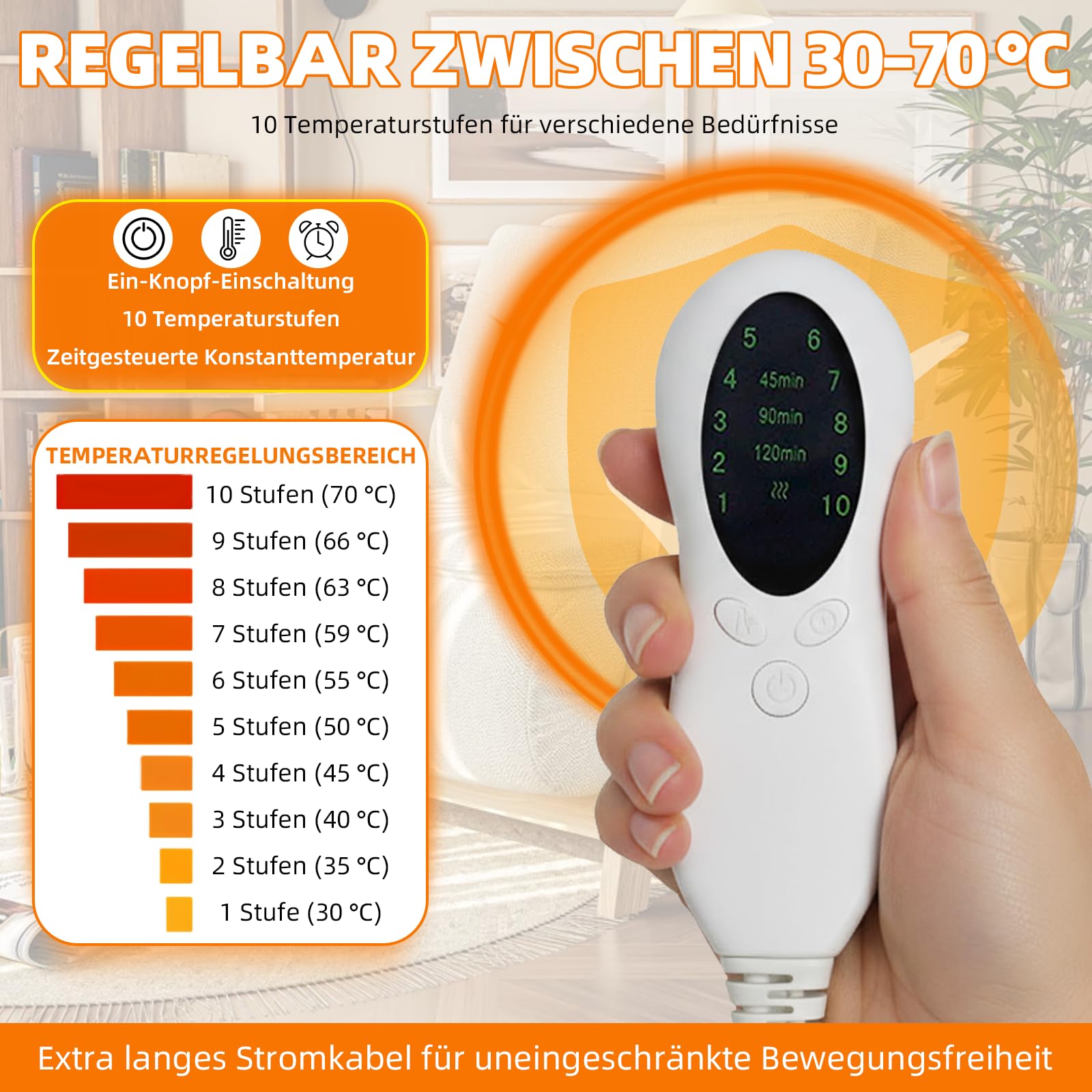 W pełni obciążona poduszka grzewcza na kark i ramiona, elektryczna poduszka grzewcza. 10 regulowanych poziomów temperatury, automatyczne wyłączanie. Ogrzewa kark i ramiona jednocześnie. 48 x 53 cm