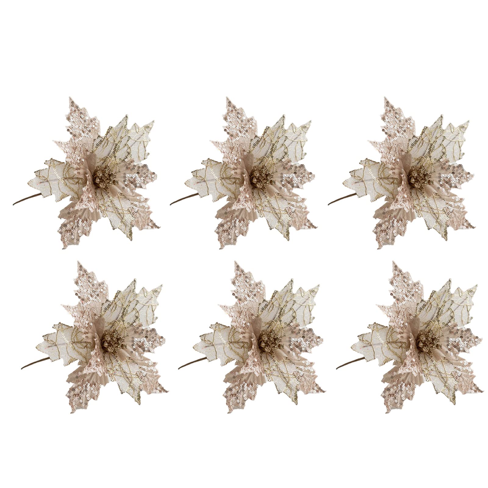 12 pezzi di fiori di stella di Natale artificiali lucidi, decorazioni
