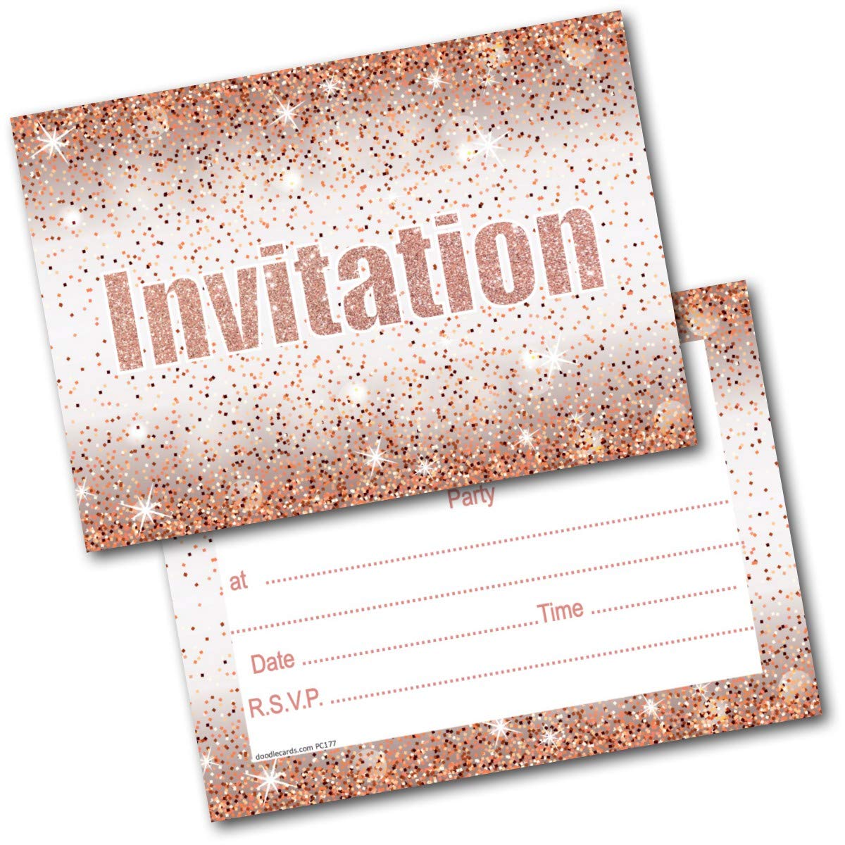 Rose Gold Birthday Party Invitations 20 Ready to Write Postcards and 20 Envelopes. Printed in UK, Premium Quality & 100% Recyclable.