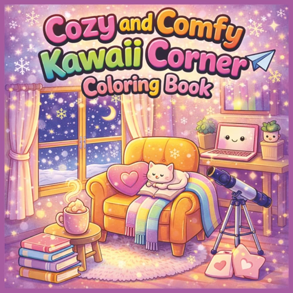 Cozy and Comfy Kawaii Corner Coloring Book: Bold and Easy Cute Kawaii Scenes for Relaxation and Stress Relief Featuring Adorable Cozy Corners, Sweet ... Size 8.5 x 8.5 with 76 Fun Coloring Pages...