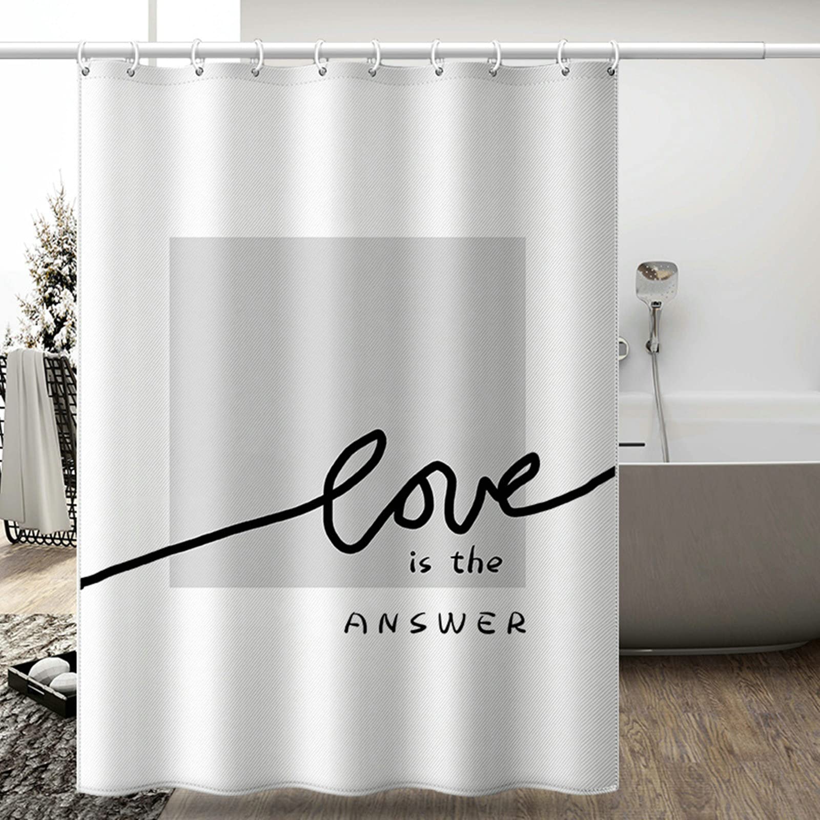 Gualiy Cortina de ducha impermeable resistente al moho, cortina de ventana de baño cuadrada Love is the answer Love is the answer Clawfoot cortina de ducha negro blanco gris cortinas de baño 180 x 180 cm