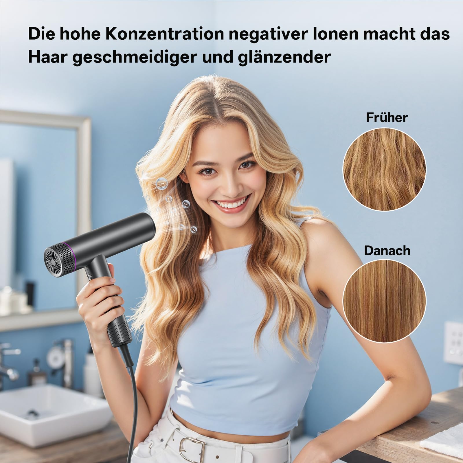 CONFU Fön Ionen Föhn Professioneller Salon Haartrockner 1700W Leicht und Faltbar Wenig Lärm Magnetischer Diffusor StylingDüse Extra lange Kabel, für Hause Salon und Reisen