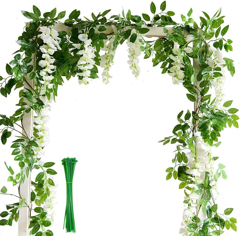 ASOENTIWOX 2 X 2M/7FT Artificial Wisteria Flower Garland, Artificial Flowers Wisteria Vine Fake...