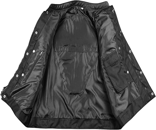 Miniatura 2 de Jackets 4 Bikes SOA Chaleco de Motocicleta para Hombre, Cuero Genuino de Búfalo, Armadura Trasera, Bolsillos Interiores, Chalecos de Club de