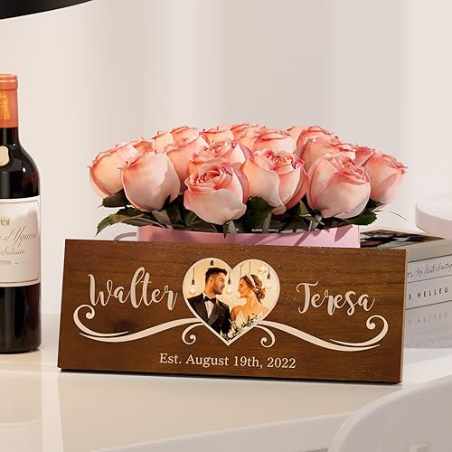 Miniatura 3 de Regalo de boda personalizado para recién casados, regalos para él, aniversario, placa de madera con nombre y fecha personalizados, letrero