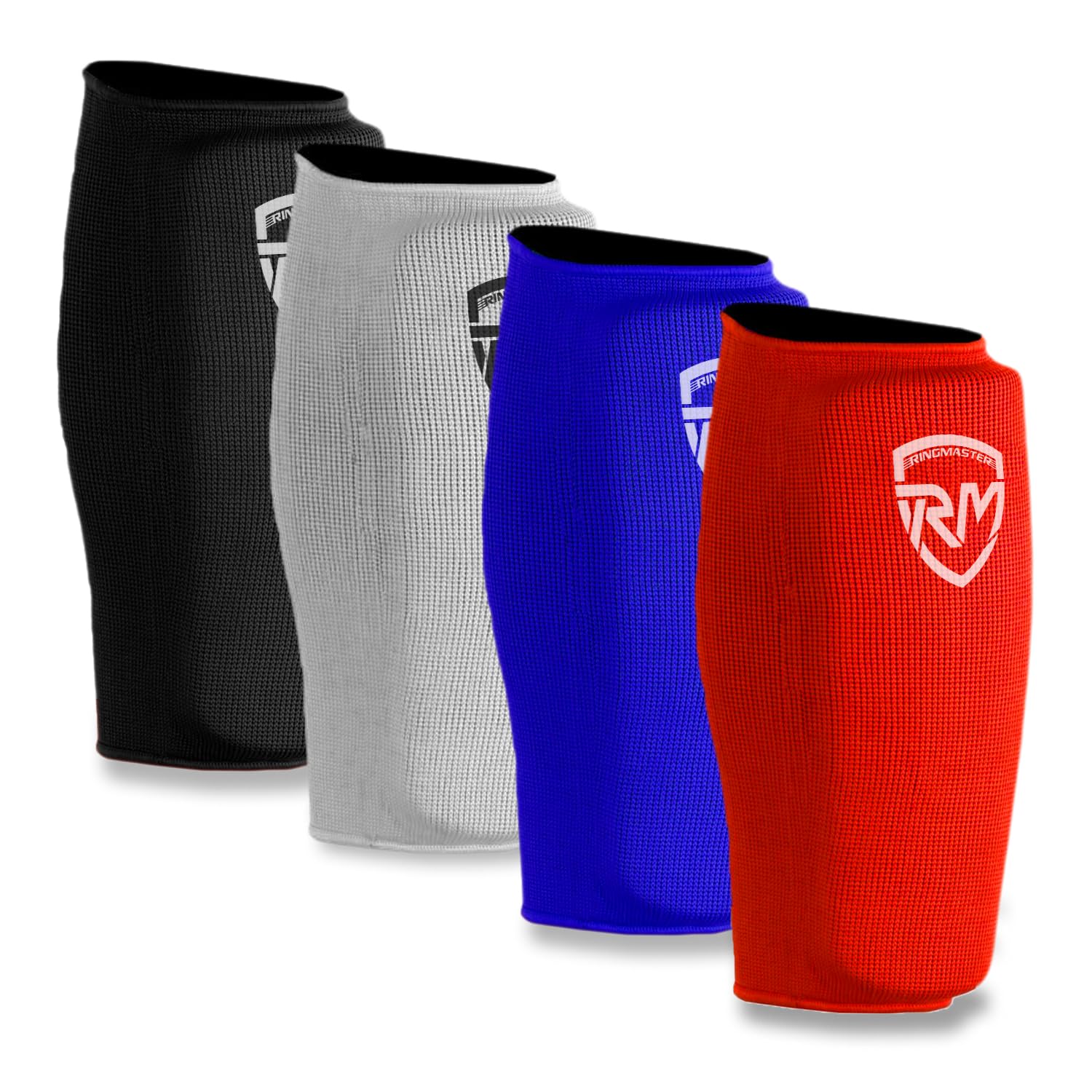 Ringmaster Elastic Shin Pads With Out Instep Leg Guard Cover Kickboxing Karate MMA Thai Martial Arts Training Weightlifting (Small, Red)
