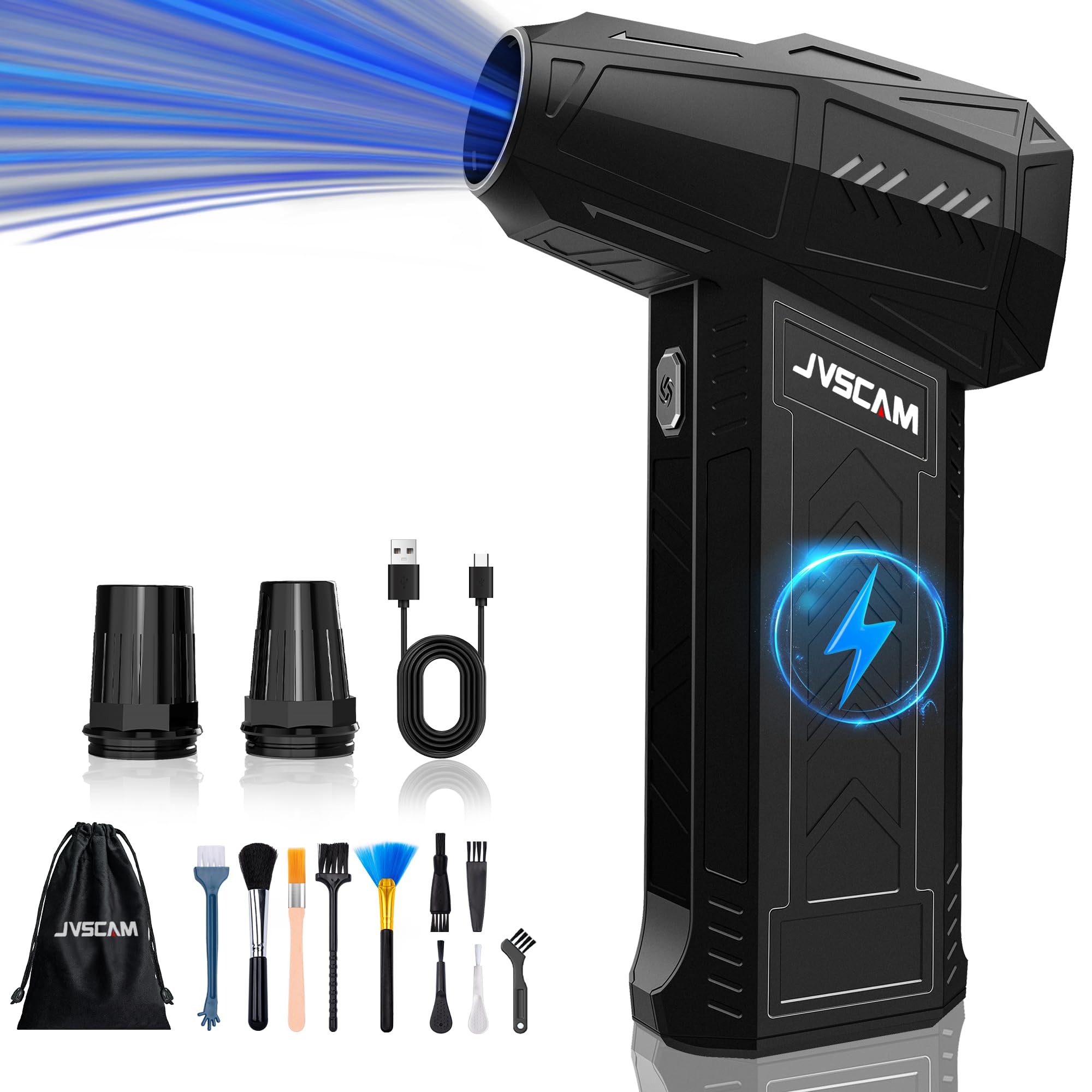 JVSCAM Compressed Air Duster - 180,000 RPM Electric Air Duster - with Brushless Motor, 3-Gear Adjustable Air Duster - for Keyboard, PC, Car, Air Bed, and Home Cleaning (X11-Black)