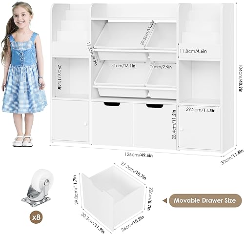 Miniatura 2 de FINETONES Organizador grande de almacenamiento de juguetes de 50 pulgadas con 4 contenedores de juguetes, 6 cubos de almacenamiento y 2 cajones