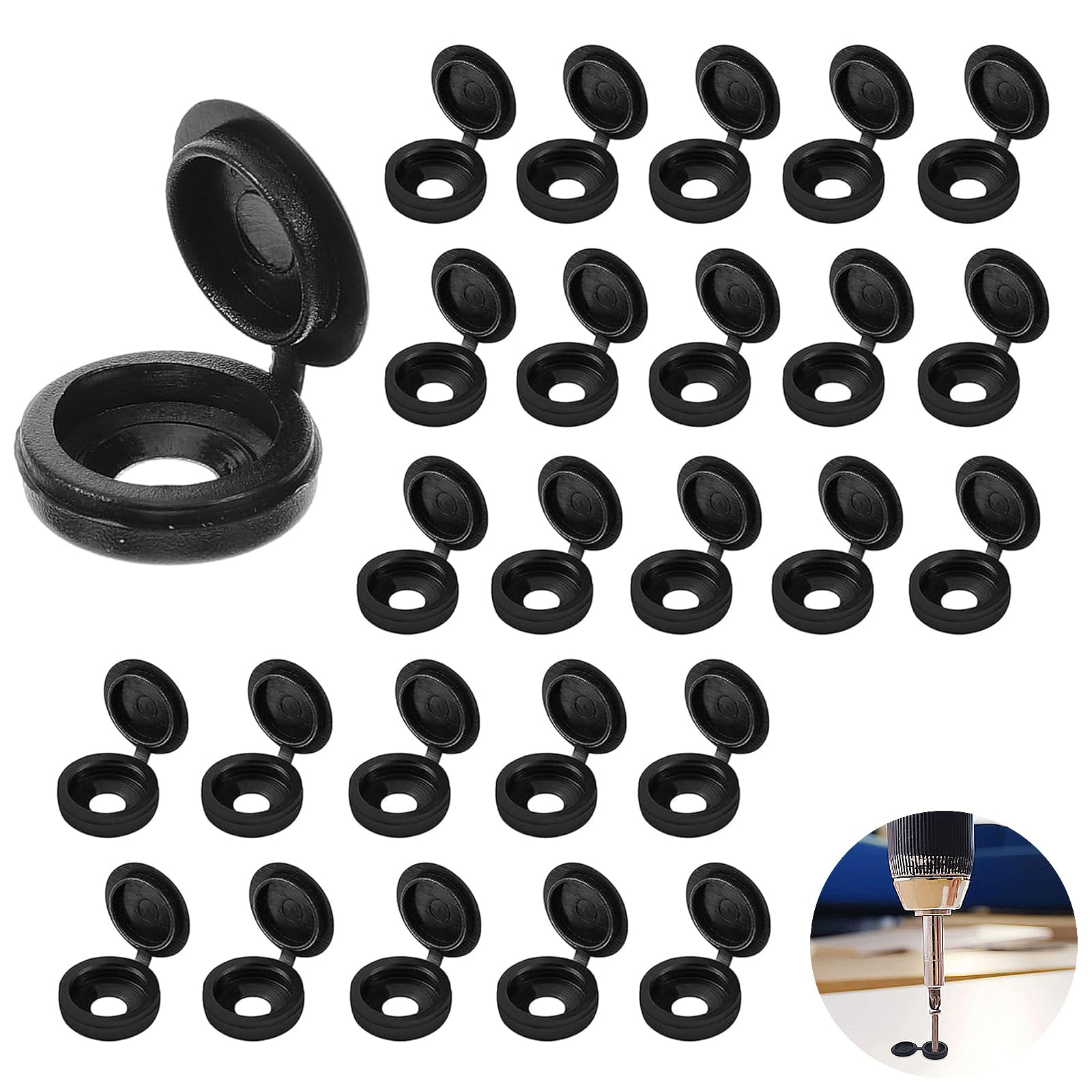 Cuwerfo Black 100 Pcs Screw Caps, Screw Caps Hinged Plastic Screw Cover Cap, For M5 - M6 Screws