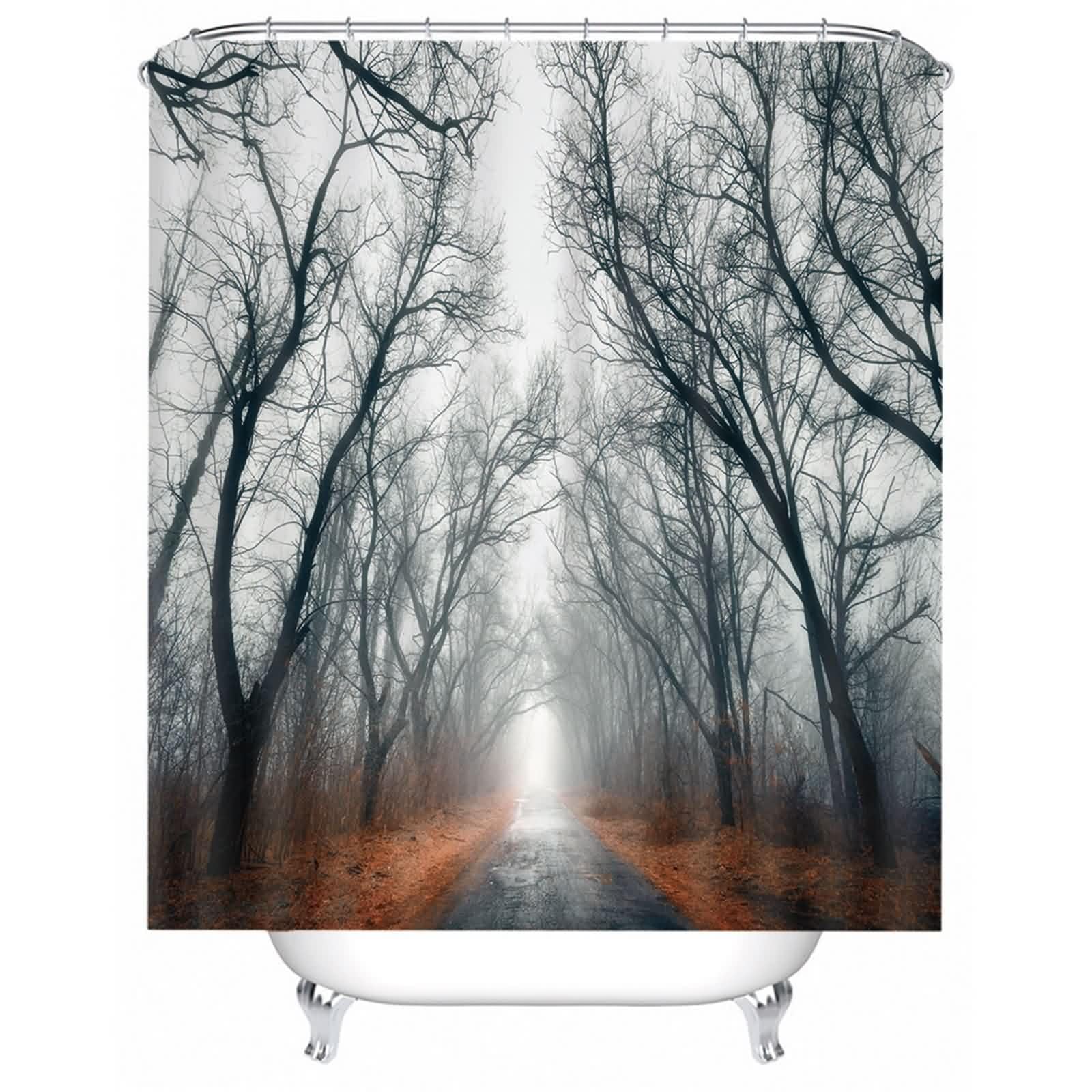 Cortina de ducha impermeable tela textil gris oscuro, patrón de calle forestal, cortina de baño antimoho, poliéster resistente al agua, lavable, cortinas de ducha en el baño para bañera