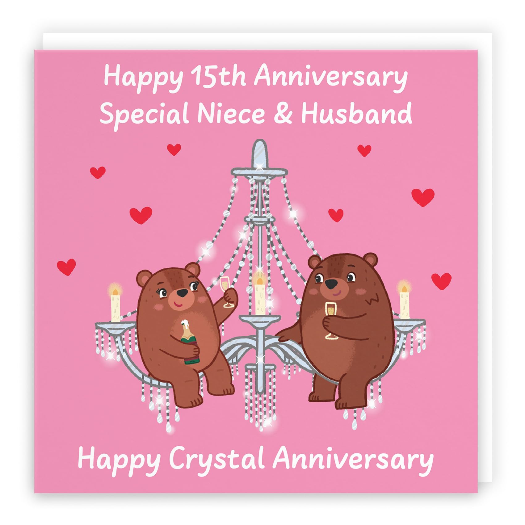 Hunts England - Niece And Husband 15th Anniversary Card - Crystal Anniversary - 15 Years - Cute Fun Bears Card - Love Story Collection