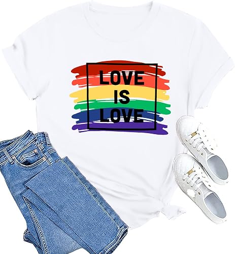 MAIHUN Gay Pride Shirts for Women Love is Love Tshirt Rainbow Flag Tee LGBT Shor