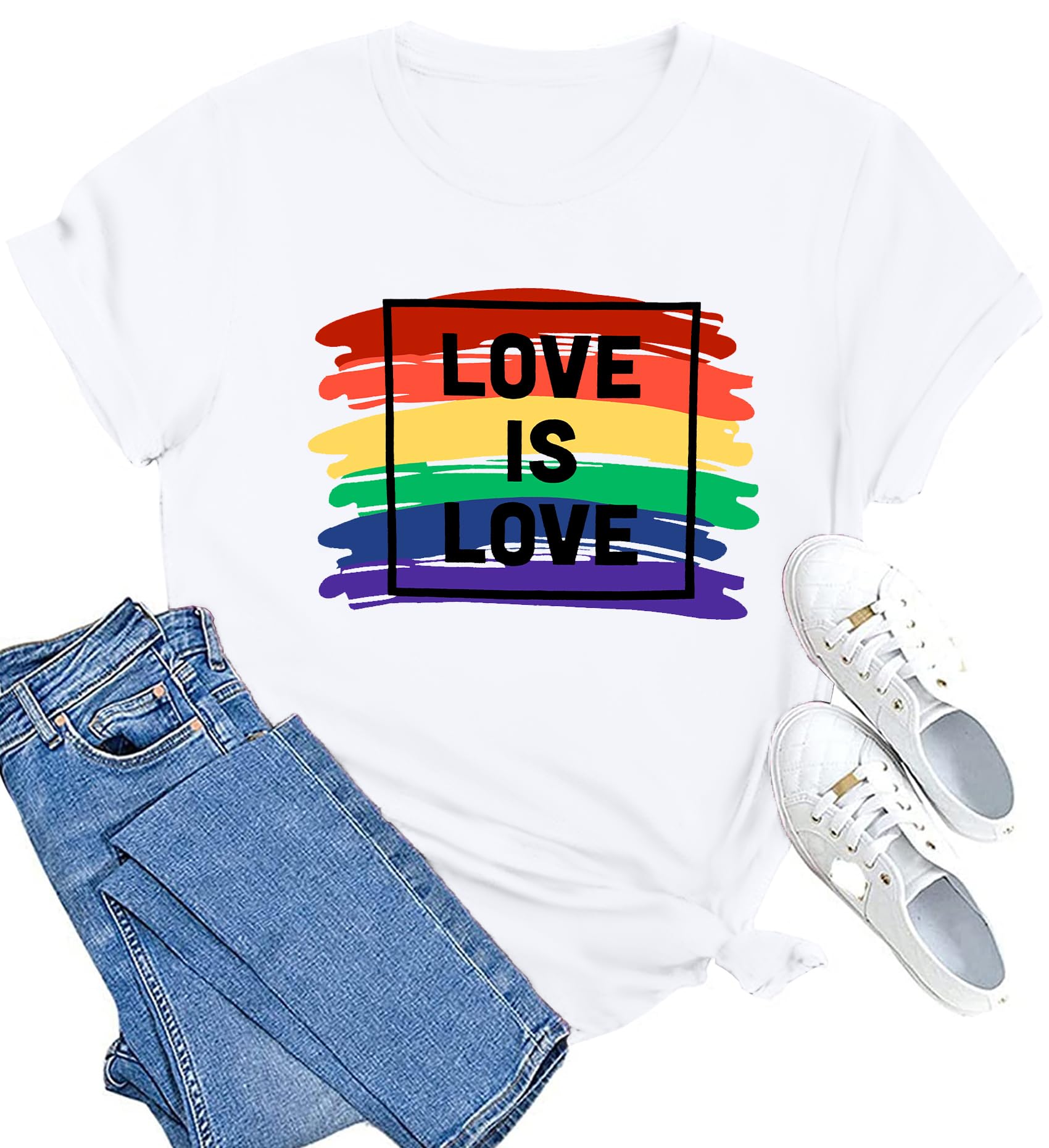 MAIHUN Pride Flag Shirt for Women LGBT Tshirts Rainbow Heart Tee Tops Gay Pride Short Sleeve