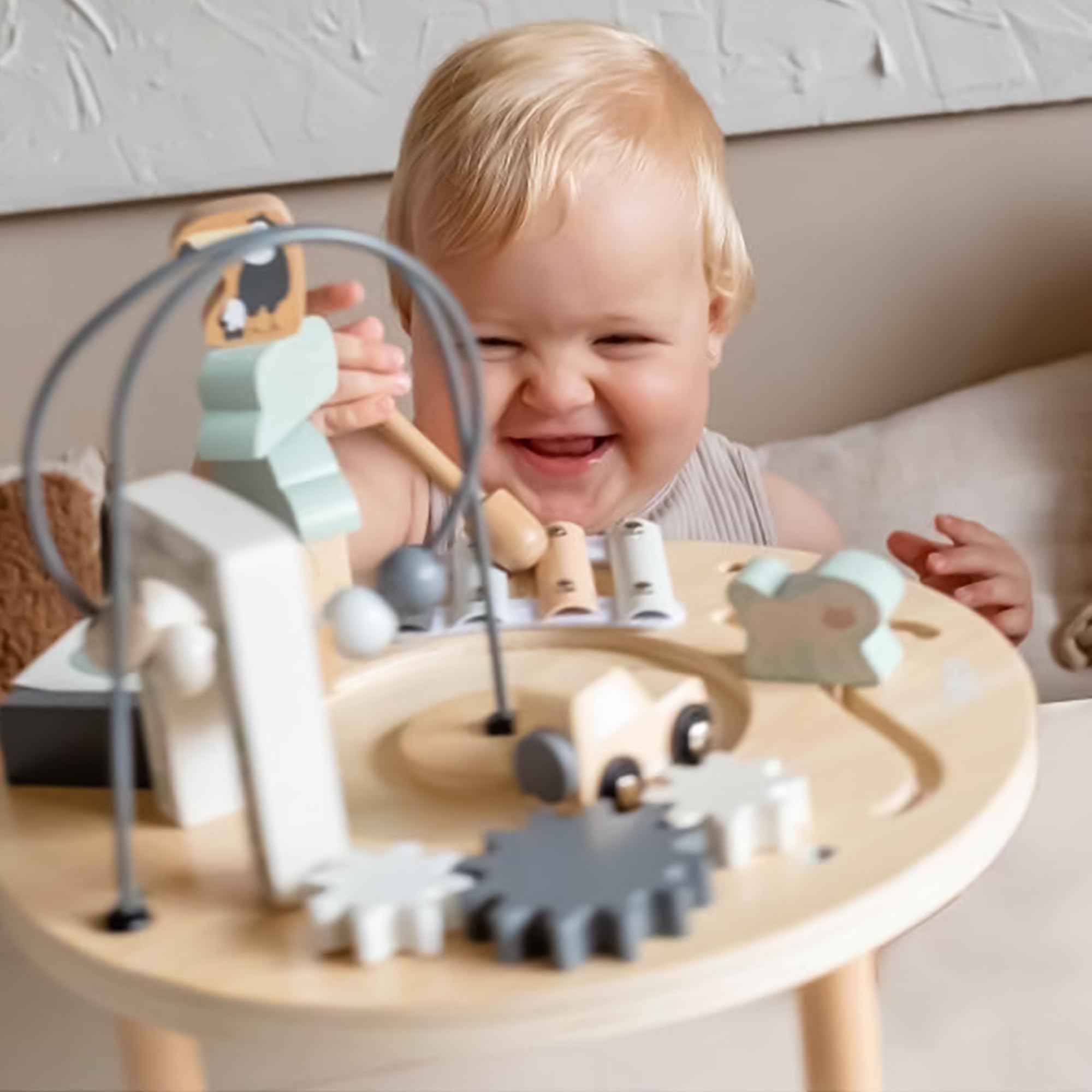 Personalizable Mesa de Actividades de Madera – Juegos de motricidad y Actividades educativas – para bebés y niños pequeños – Personalizada con Nombre – Tryco
