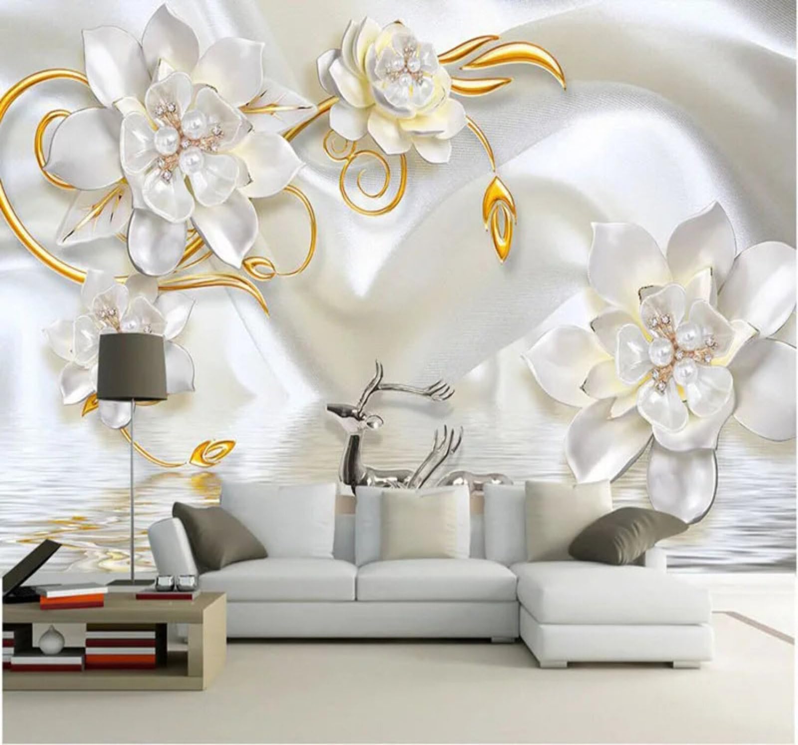 Wallpaper-3D-Xlm 350Cm×256Cm(B×H) Affordable Luxury Exquisite Flowers Silk Reindeer 3D Wallpaper Easy Install Feature Office Living Room Sofa Bedroom Tv Background Wall Decoration-350Cm×256Cm