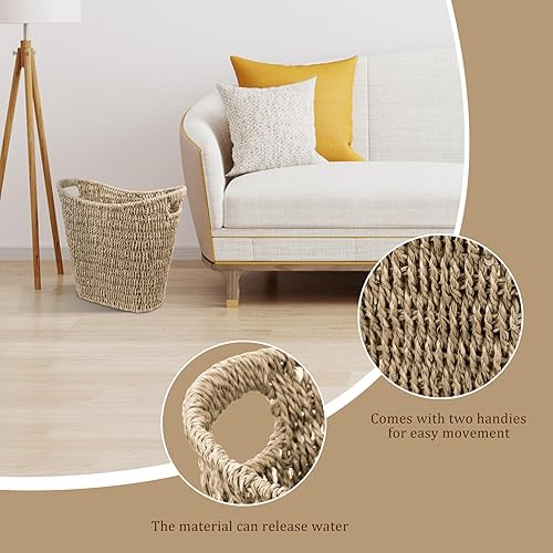Miniatura 3 de Micsci Cesta de basura de mimbre, cesta de mimbre con asas integradas, cubo de basura tejido a mano, cubo de basura de mimbre para dormitorio, baño,