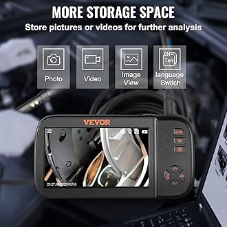 VEVOR Endoscope with Triple Lenses - 4.5 Inch IPS Screen Inspection Camera - 1920 x 1080 Waterproof Pipe Camera for Car Engines, Sewers, HVAC Channels