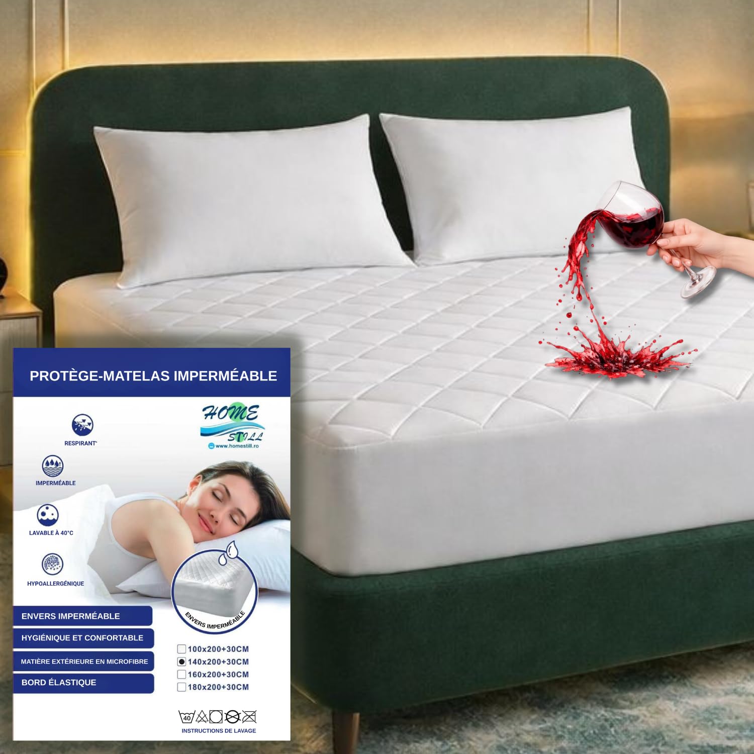 HOME STILL Protège-Matelas imperméable 140x200x30 cm, matelassé Confortable, Tissu Microfibre Respirant, Membrane polyuréthane étanche, Maintien Parfait