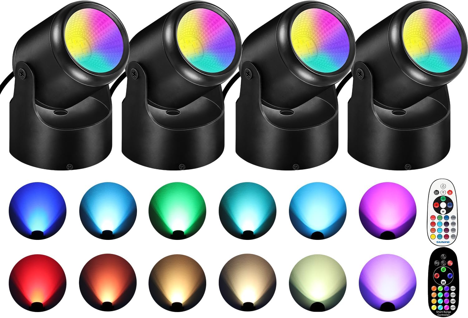 - URTOM 6W RGBW Up Lights Indoor Christmas Spotlight Indoor LED Color Changing Uplighting Indoor with Remote 120V Spot Lights Indoor Plug in Floor Spotlight Indoor for Plant Picture Party, 4 Pack