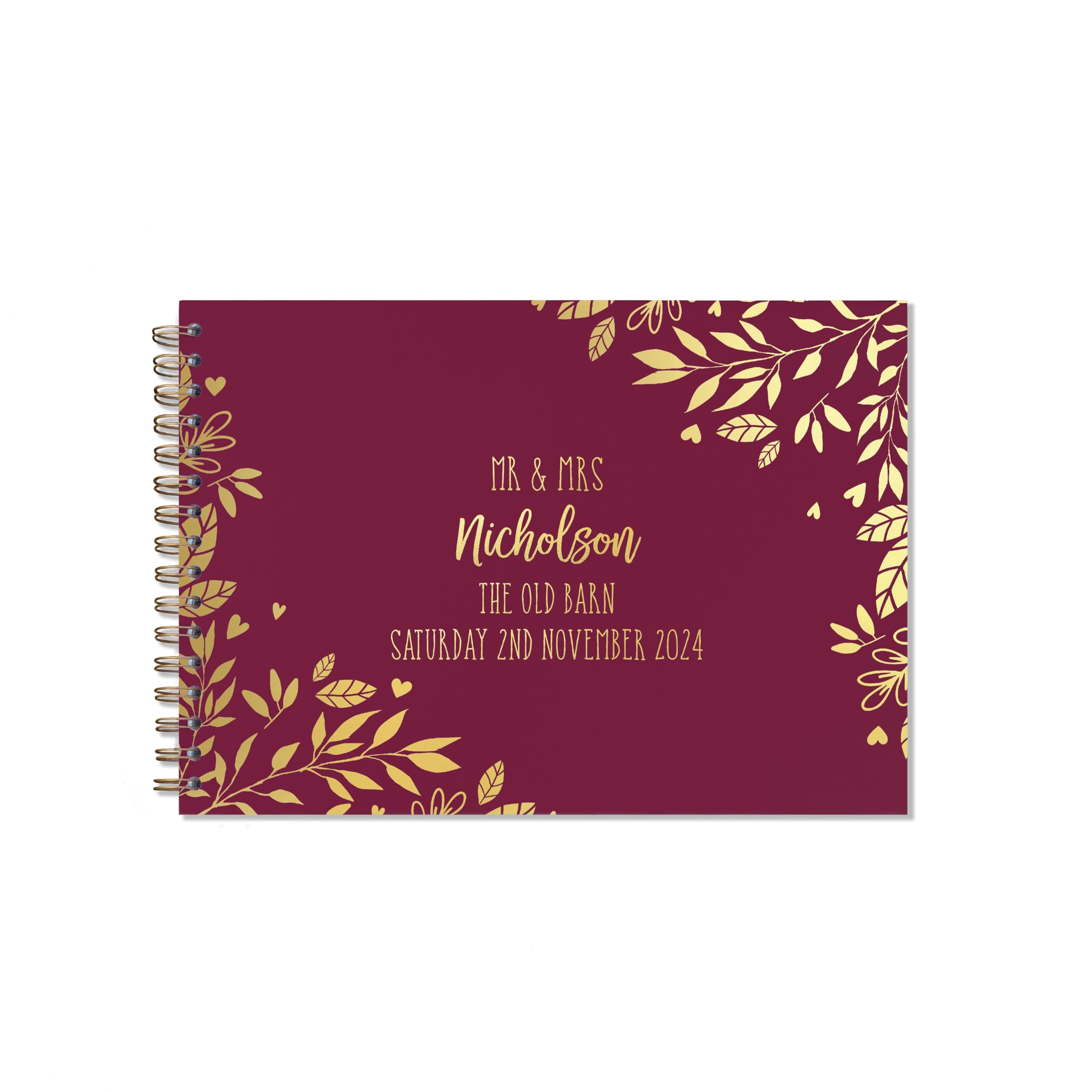"Manta Makes Wedding Guest book personalised gold foil 26 colour choices A5 or A4, signing book wedding decorations for wedding reception, wedding books for guests to sign (A4, Wine)"