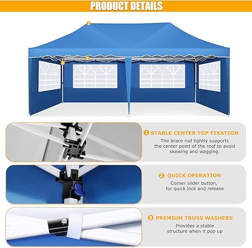 Miniatura 3 de HOTEEL Tienda de campaña desplegable para fiestas, toldo fácil de instalar de 10 x 20 pies con paredes laterales y ventanas de iglesia, tienda de