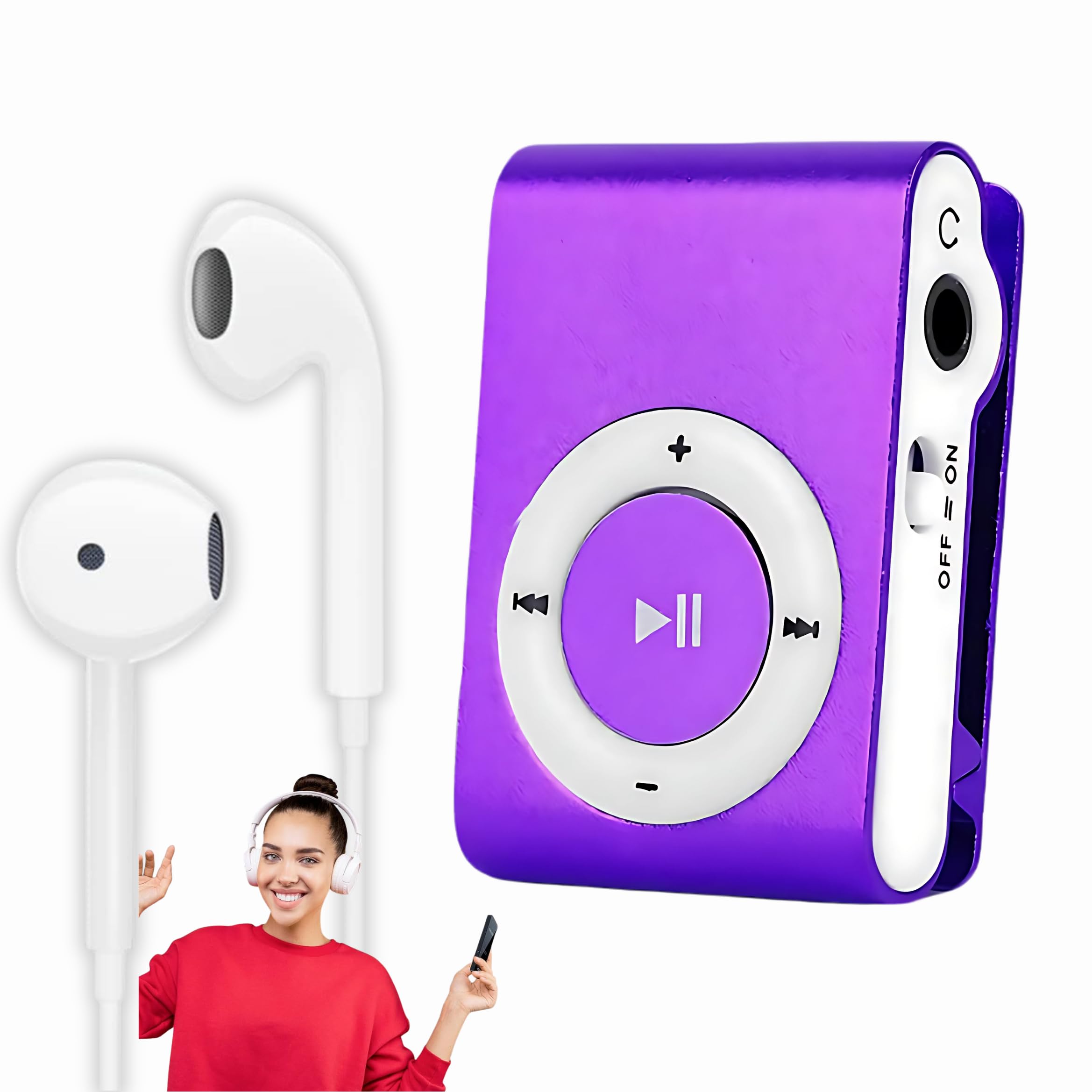 Drumstone (𝟏𝟎+𝟐 Year Warranty) Mini MP3 Music Player Portable Digital Audio Player with Back Clip Earphone & USB Cable Support Micro SD Card Compact Lightweight Design for Sport Travel & Daily Use