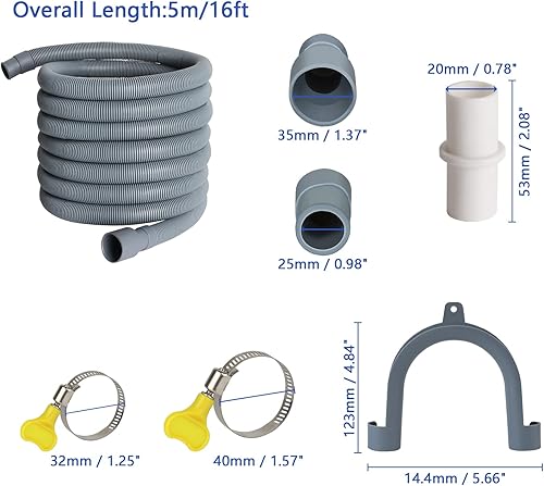 Miniatura 10 de Kit de extensión universal de manguera de drenaje para lavadora, manguera de drenaje de lavavajillas corrugado flexible de repuesto con 1 adaptador