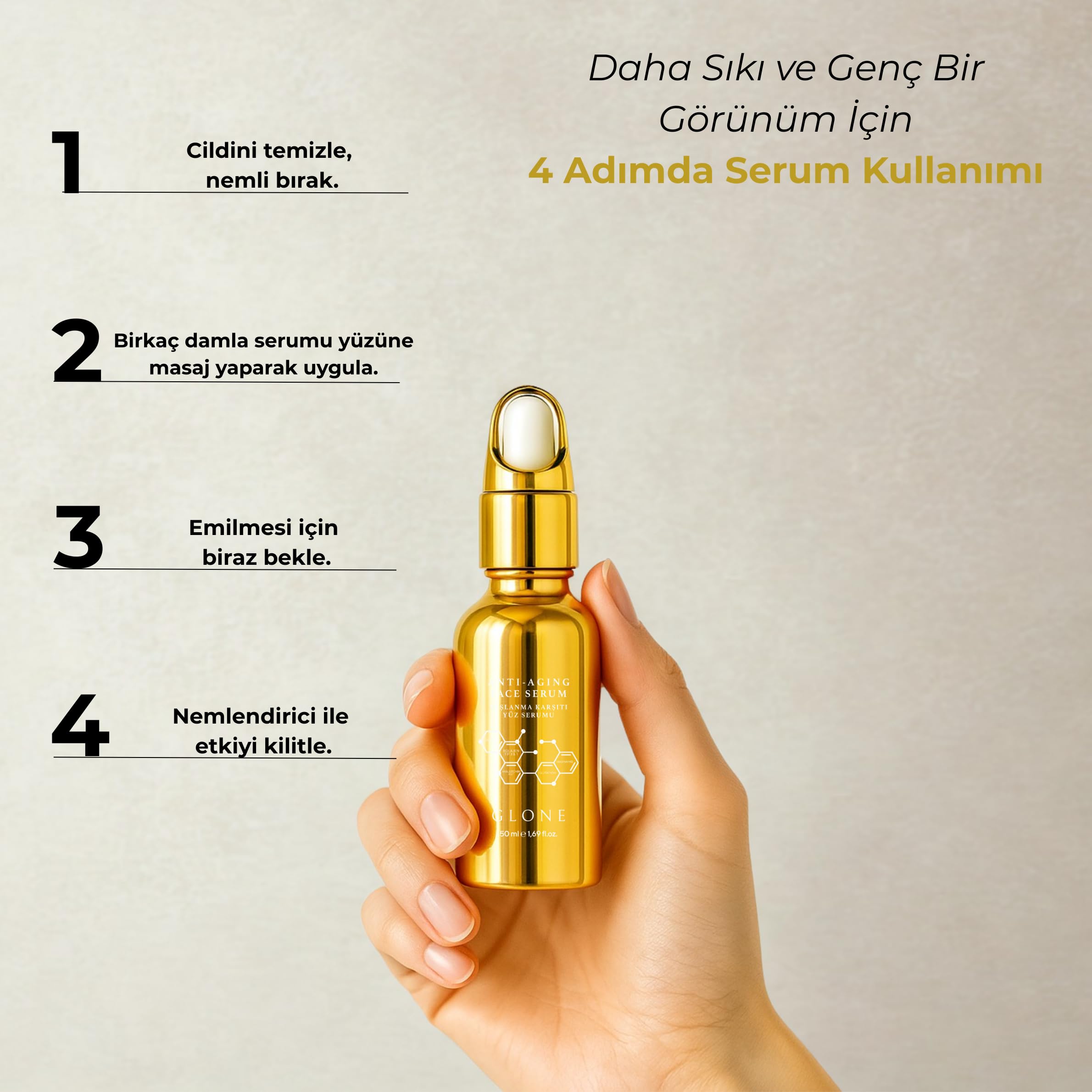 GLONE Yaşlanma Karşıtı Yüz Serumu | 50ml | Somon DNA & Kolajen | Sıkılaştırıcı ve Dolgunlaştırıcı Bakım