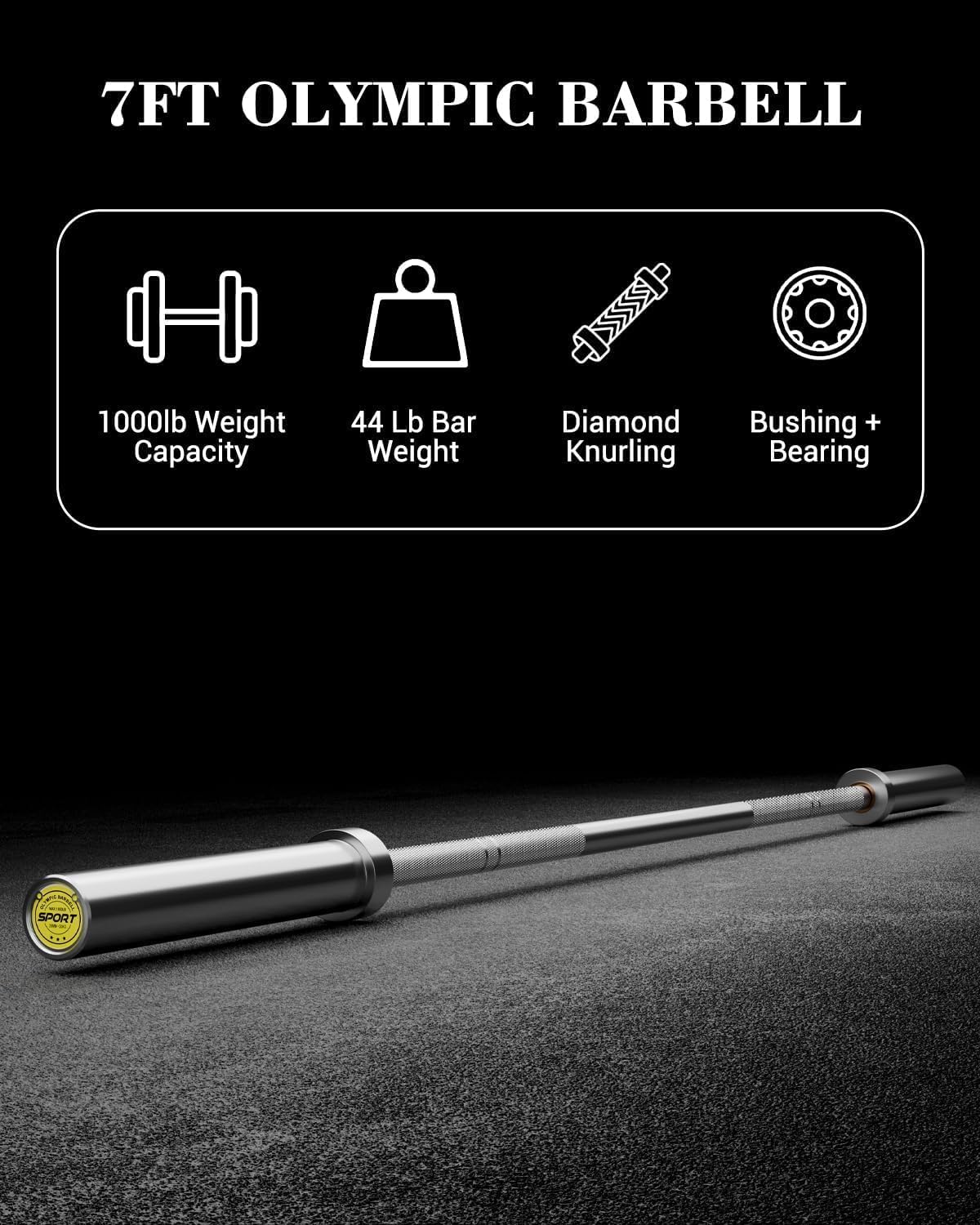 GarveeLife Barbell, 2 Inch 88 7Ft Barbell Bars, 45Lb Barbell, Hard Chrome & Knurled Grip & 1000Lb Capacity, Weight Bar For Squats,Bench Press,Deadlifts,Bent-Over Rows,Hip Thrusts