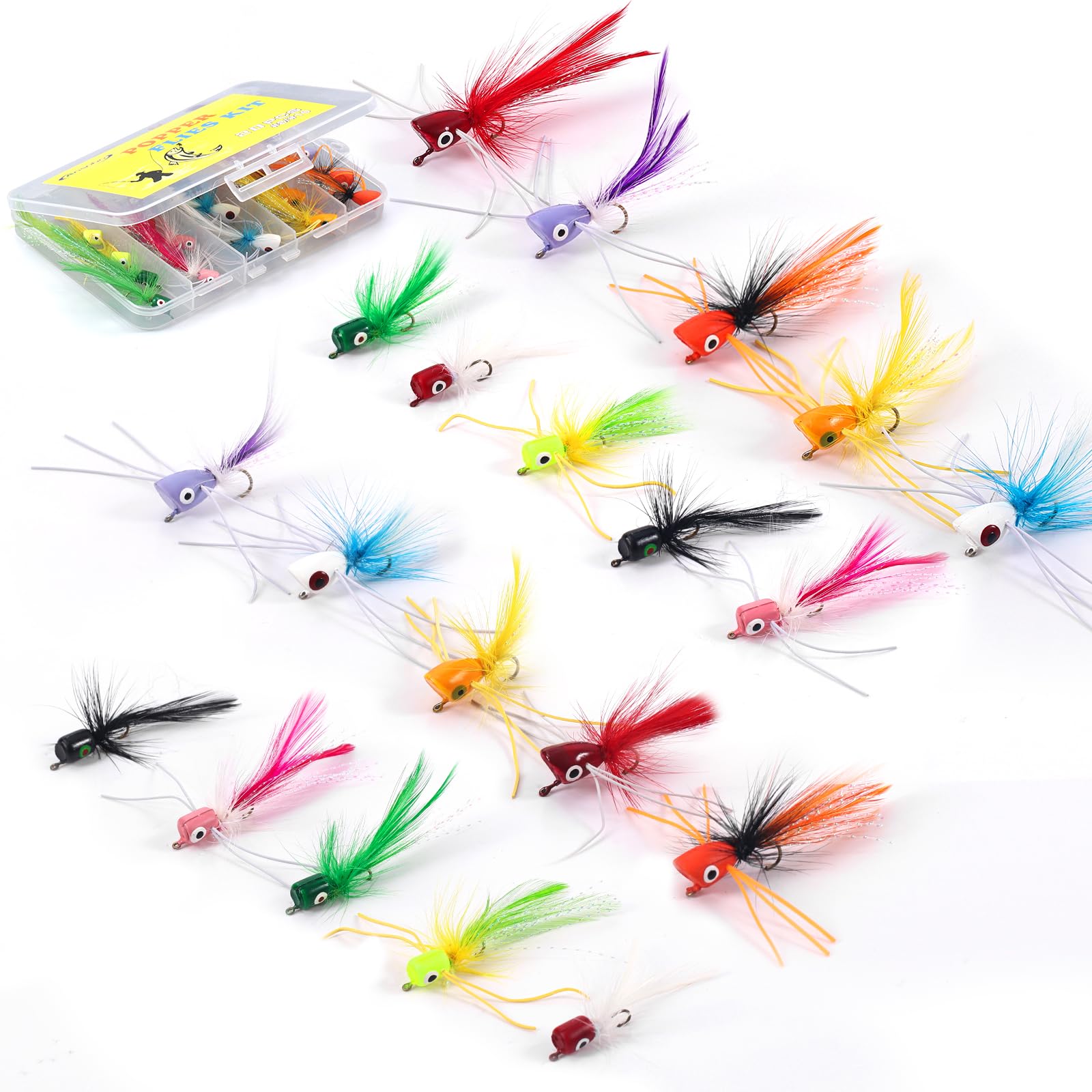 Fly Fishing Poppers Flies, Fly Popper Lures Bass Bluegill Crappie Trout Salmon Panfish Perch Popper Flies Kit for Fly Fishing