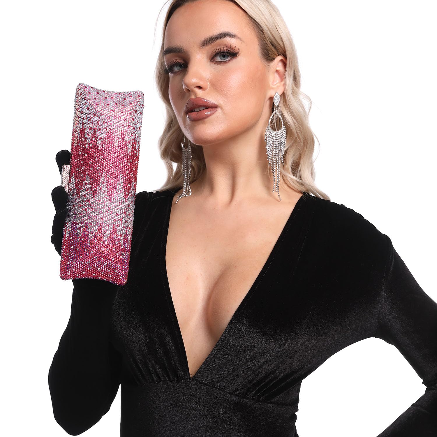Boutique De FGG Mini monederos de mano con diamantes de imitación para mujer, bolsos largos de noche y embragues, bolsa de mano de cristal para fiesta de graduación