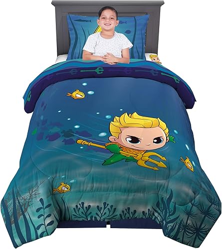 Aquaman - Juego de edredón y sábanas para niños, 4 piezas, tamaño individual, por Franco