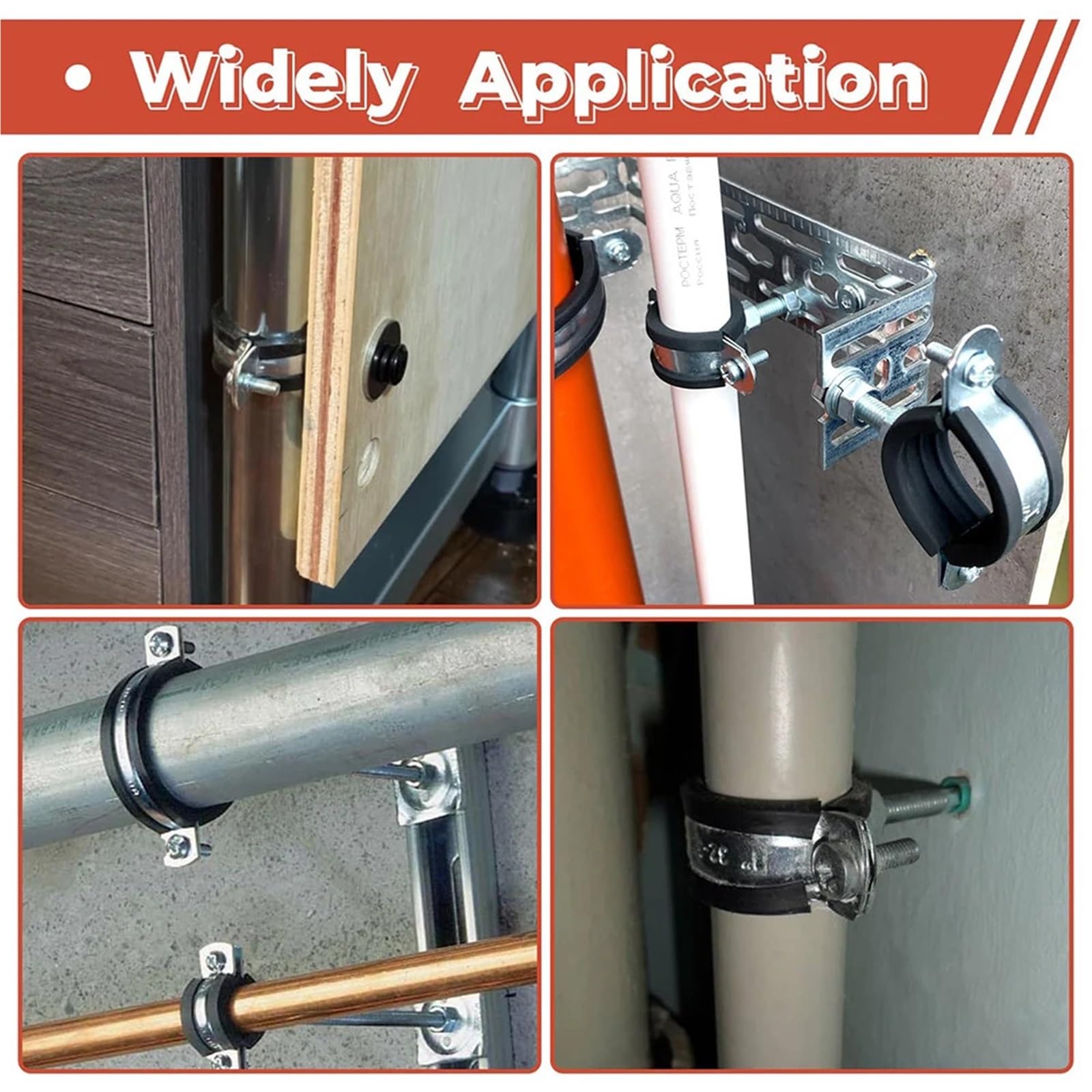 Colgador de tubos acero al carbono con anillo partido goma | Montaje en techo y pared de 15-315 mm: colgador de tubo galvanizado con anillo partido de goma(312-315mm,(2.5mm ))