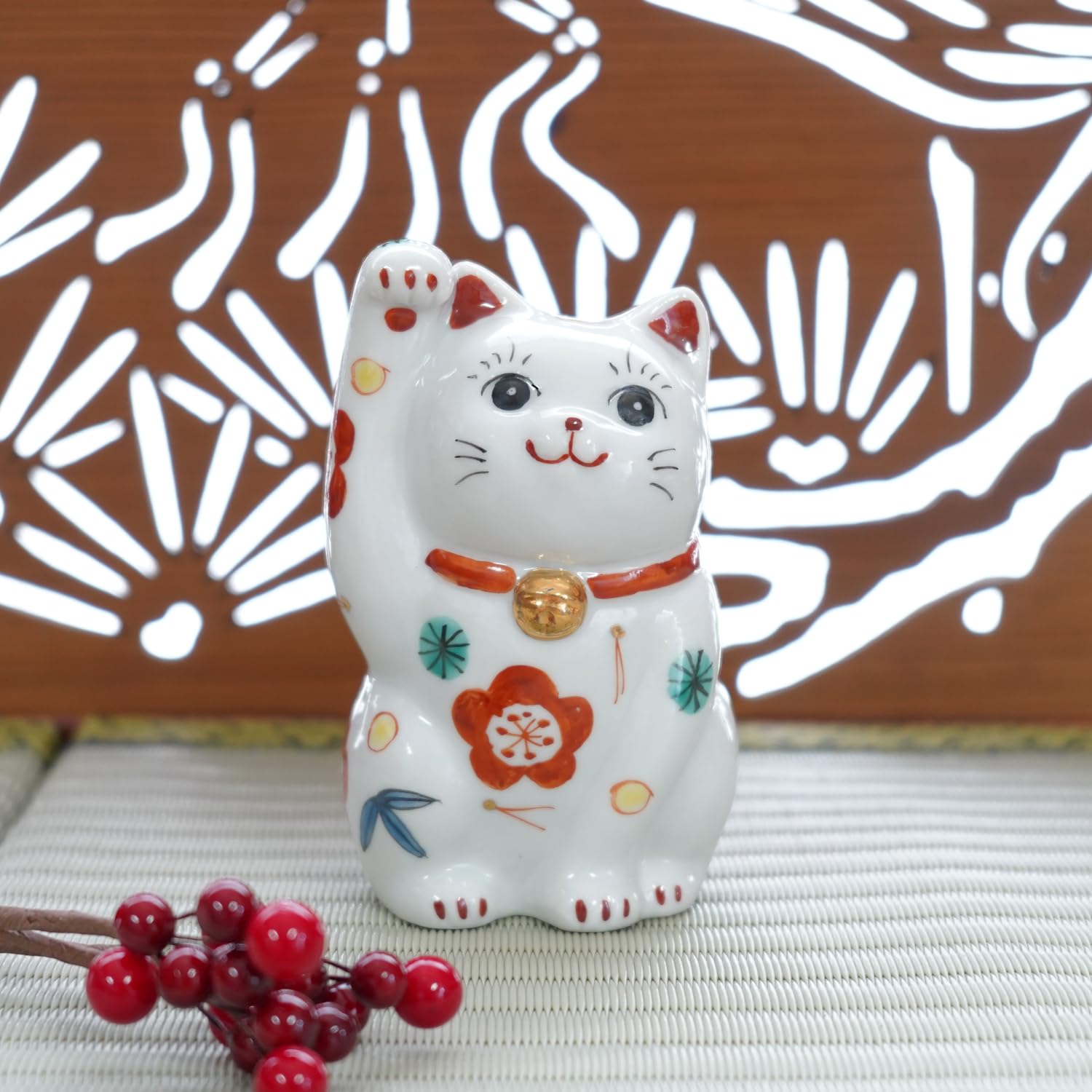 九谷焼招き猫縁起物座布団付き