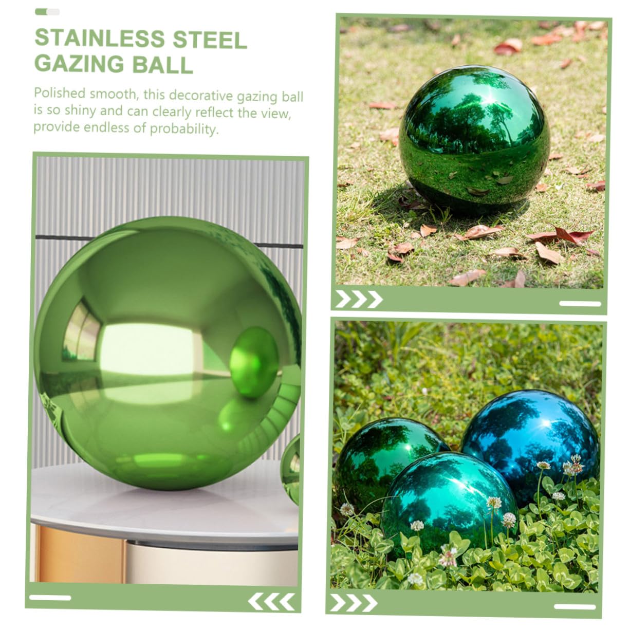 GALPADA Sfera Specchiata in Acciaio Inossidabile Verde Lucido Decorativa per Giardino Riflesso Brillante e Forma Sferica come Ornamento Esterno