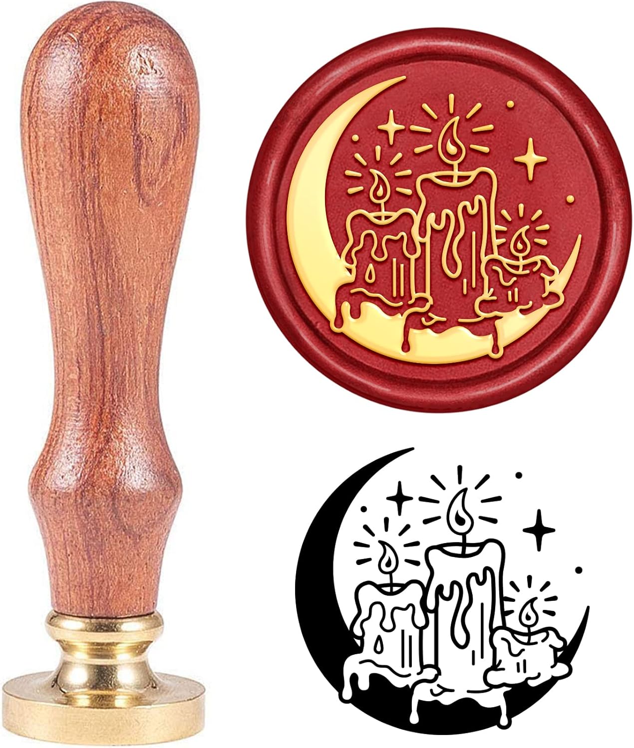 SUPERDANT Moon with Burning Candle Wax Seal Stamp 1.18in