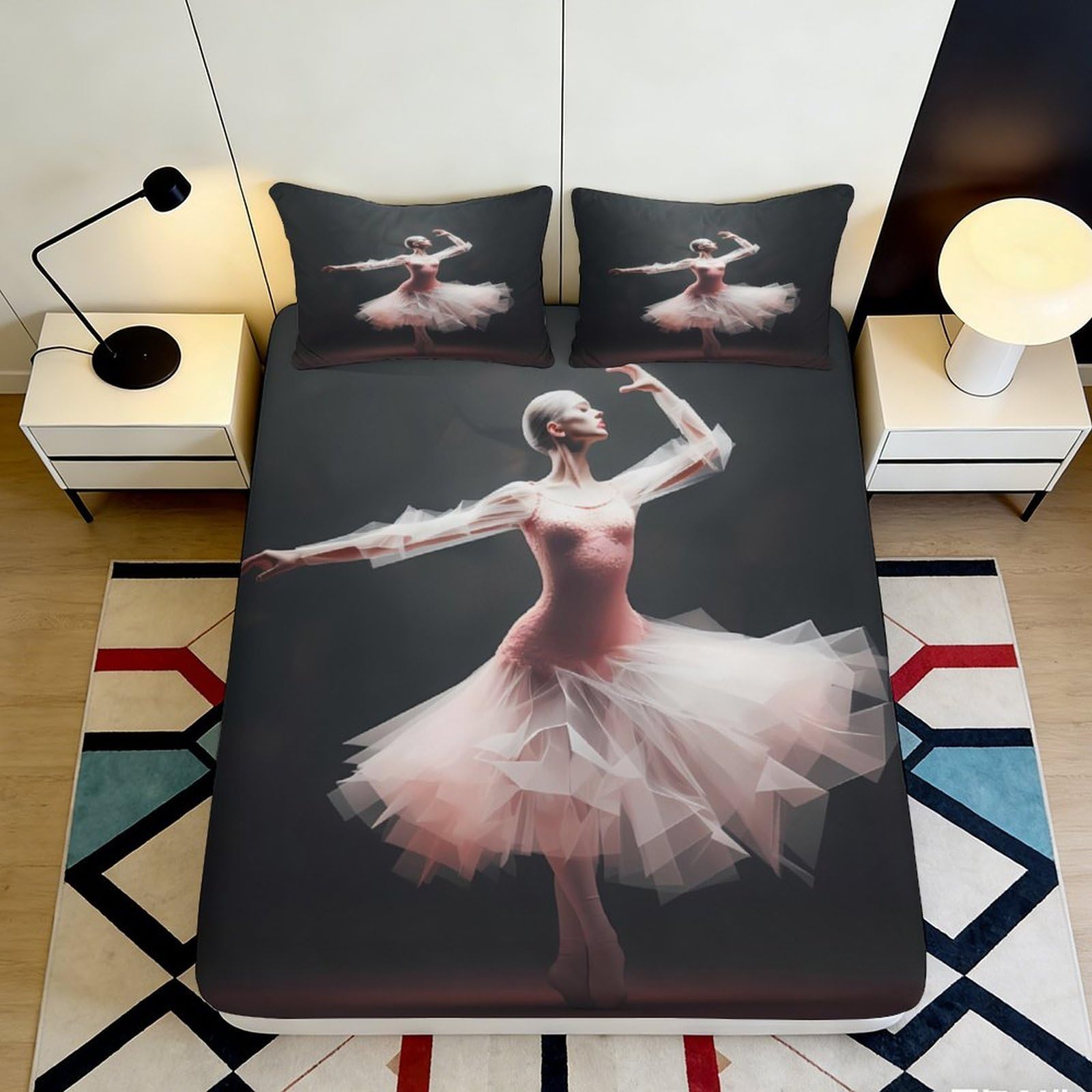 Pnayamiorkfel Style-9 3D Printed Ballet Dancer Fitted Sheet Microfiber Pink Artistic Bedroom Decor Elegant Bed Cover For Home Guest Room 90X200x25cm