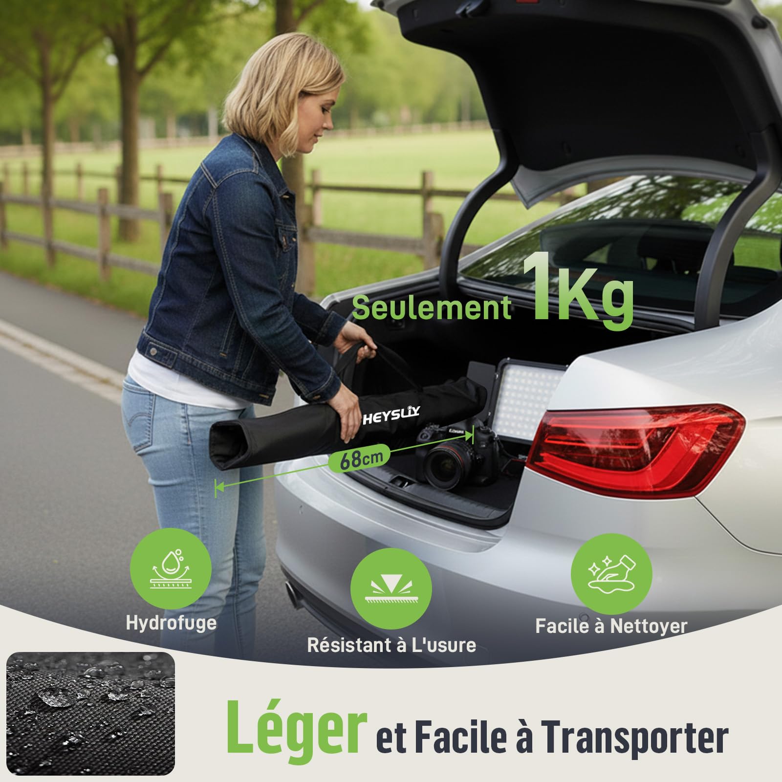 Fond Vert avec Support 1,5x2m Pliable Toile de Fond Photo Studio Green Screen pour Vidéo Photographie Chromakey