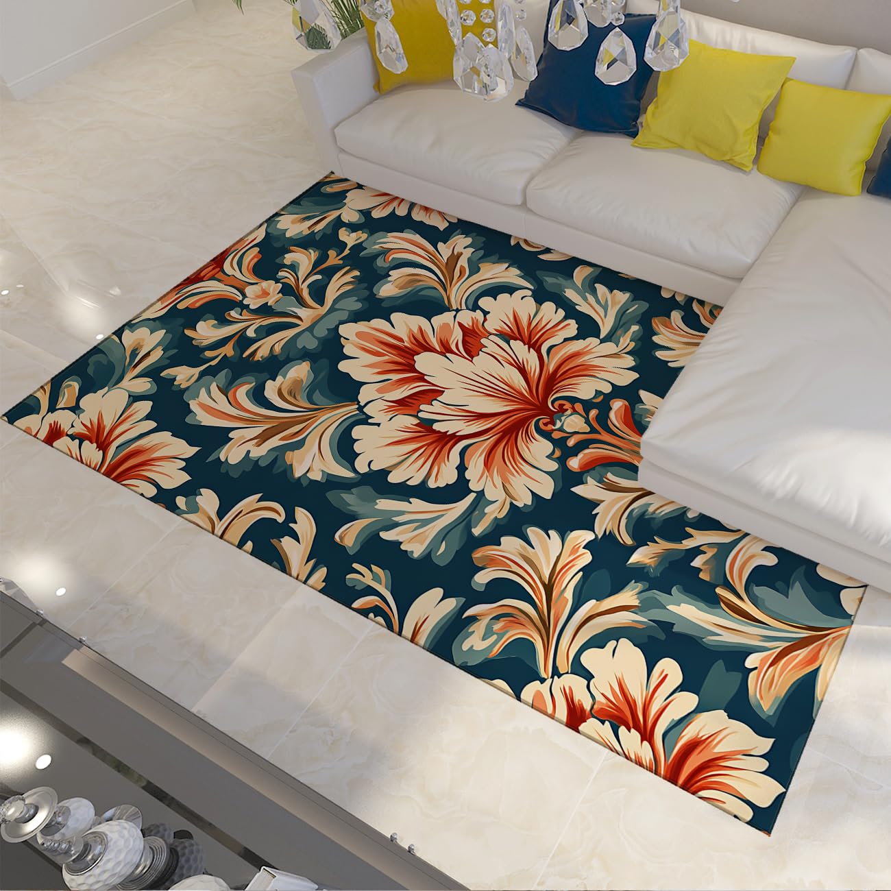 Tapis de salon lavable et antidérapant bohème floral 180x240 cm