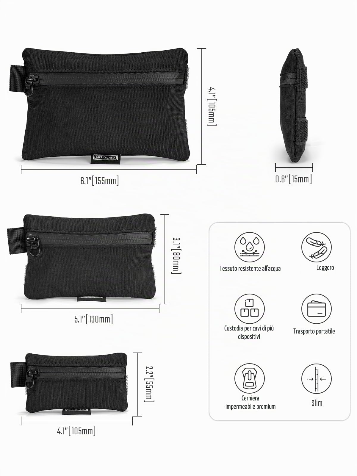 TACTICAL GEEK Storage A5 EDC - Set di borse portaoggetti multiuso con ganci e passanti EDC Gadget, piccola borsa per attrezzi, separatore per borse per l'uso quotidiano, Nylon 500D Nero, Piccola borsa