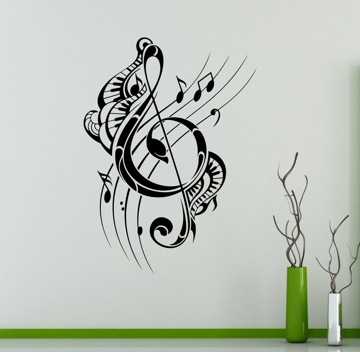 Treble Clef Wall Decal Musical Notes Vinyl Sticker Sound Waves Home ...