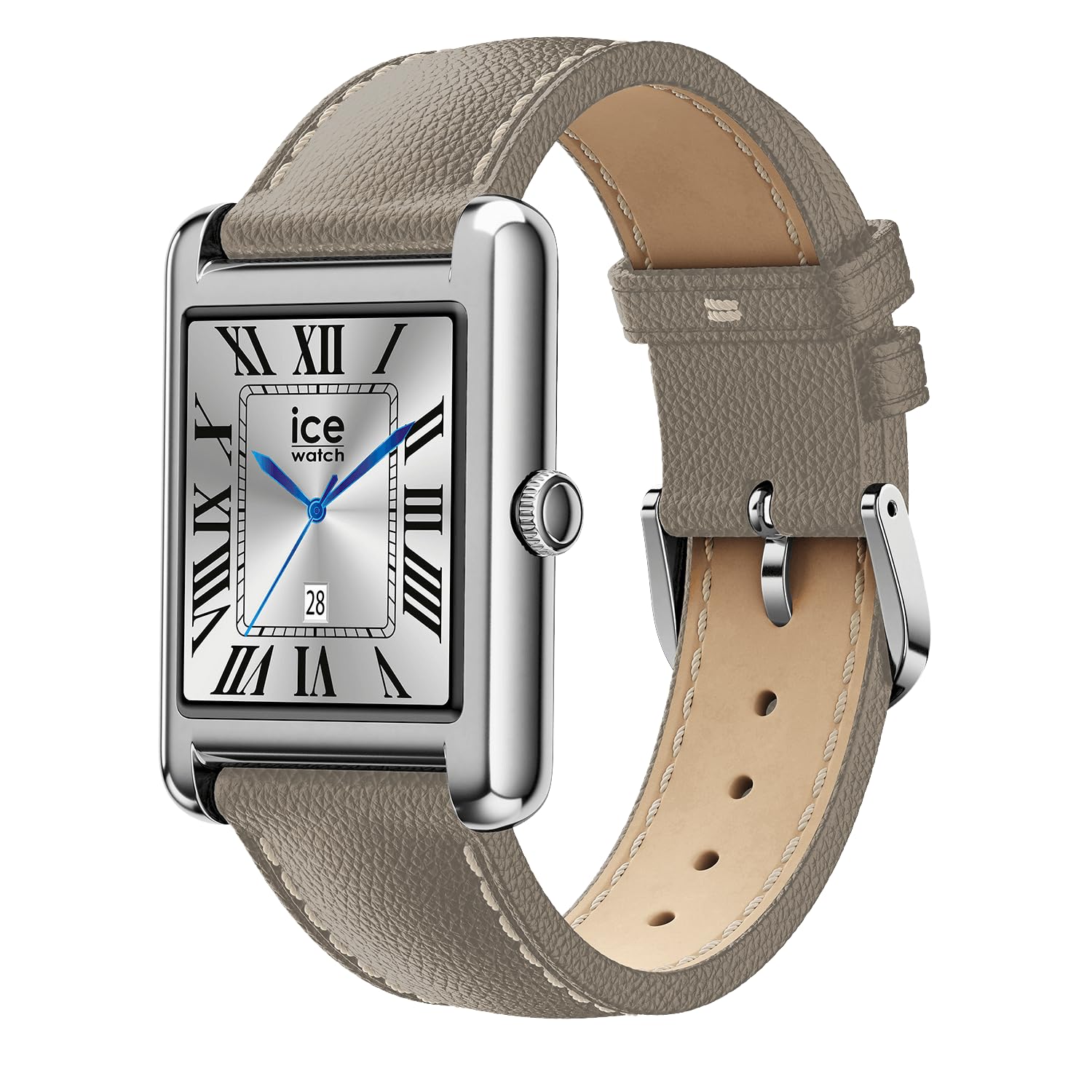 ICE-WATCH - Ice Smart TKS 2.0 Silver Grey Grain - Montre connectée Argent pour Femme avec Bracelet en Cuir - 025621 (1.41 Pouces / 32mm) - Smartwatch, Suivi des activités physiques et de la santé
