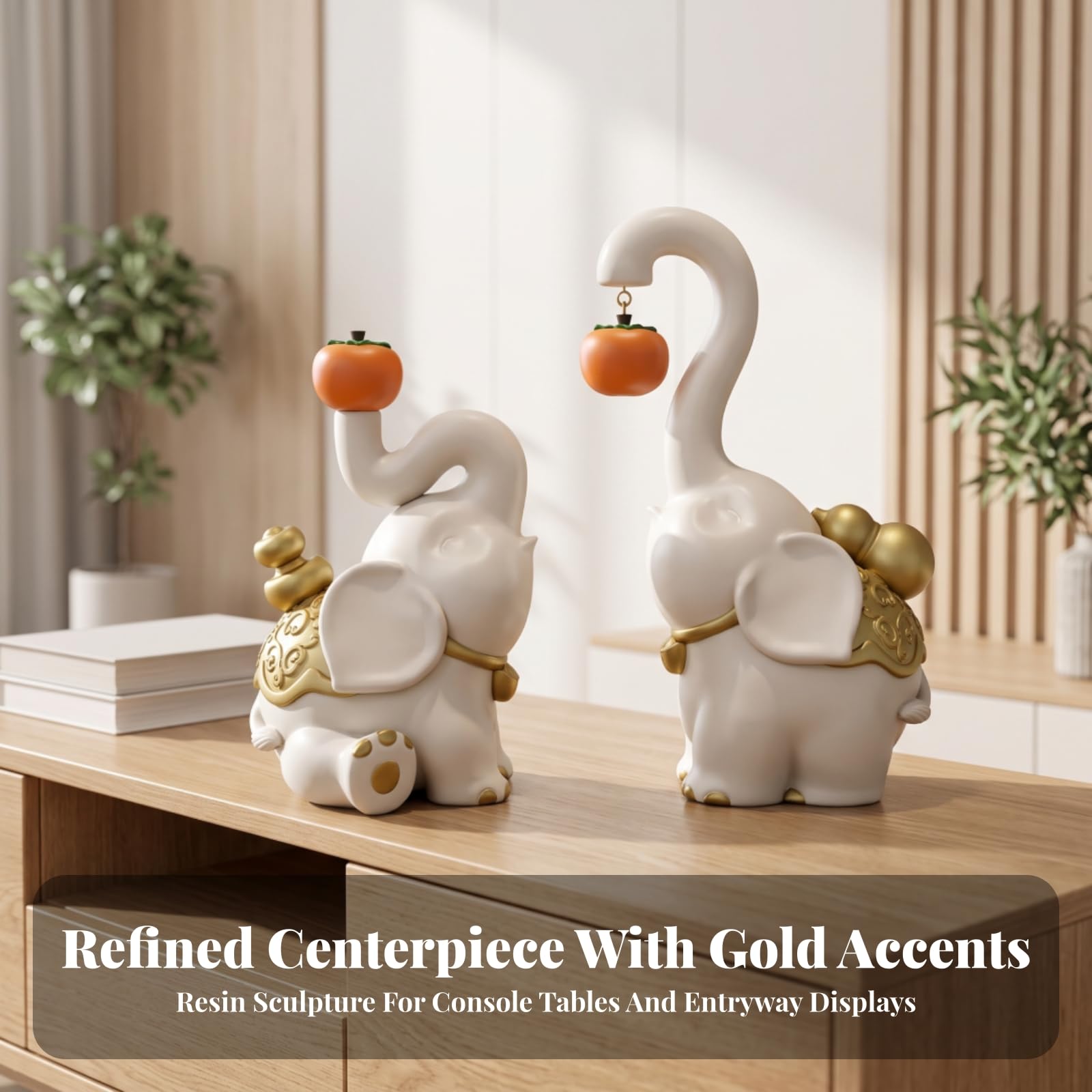 Ornamento in Resina, Elefanti Ornamentali Bianchi In Resina, Versione Piccola, size to 2