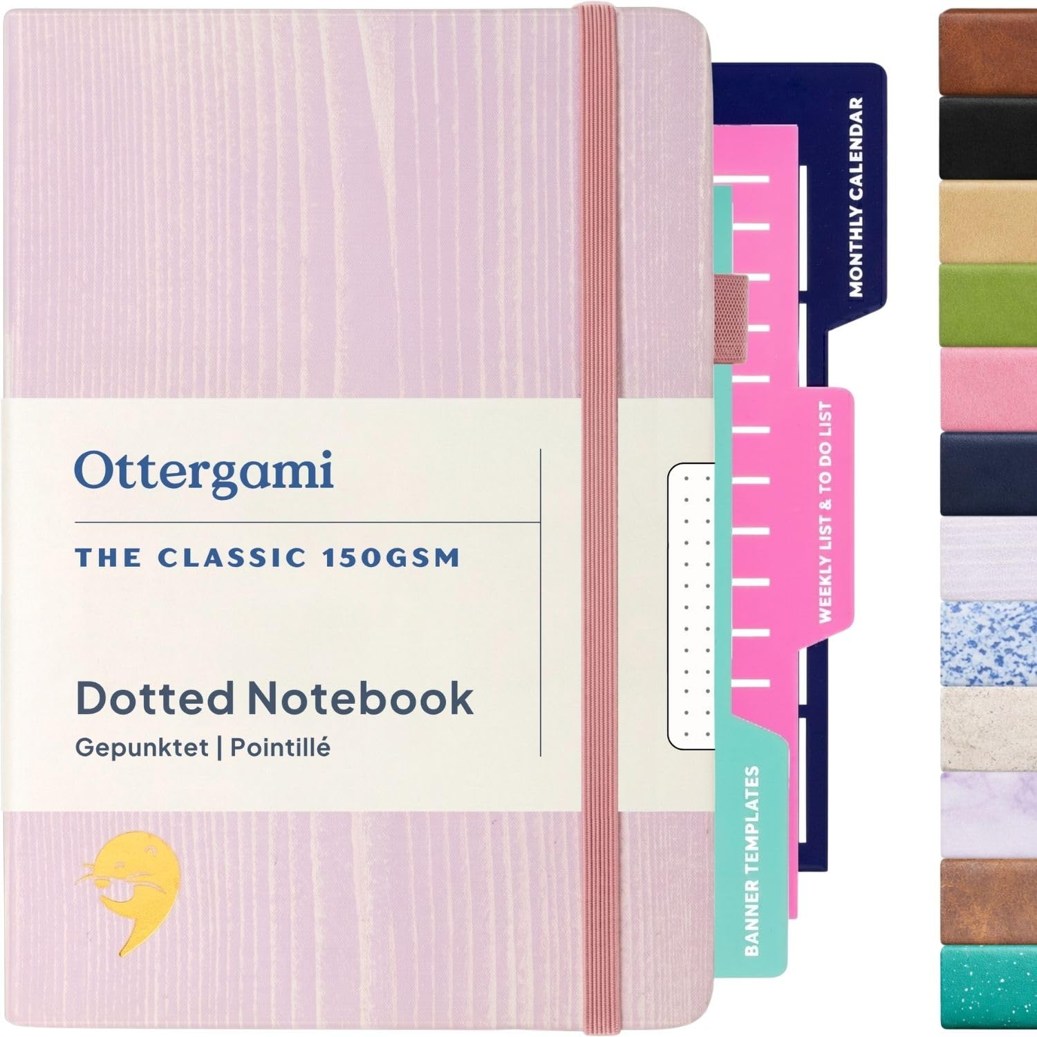 Ottergami Bullet Journal Notatnik A5 w Kropki - Luksusowy Notatnik z Papierem 150 g/m² - Klasyczny Notatnik z Szablonami, Elastyczną Opaską i Uchwyt na Długopis - Fioletowy Mazerunek