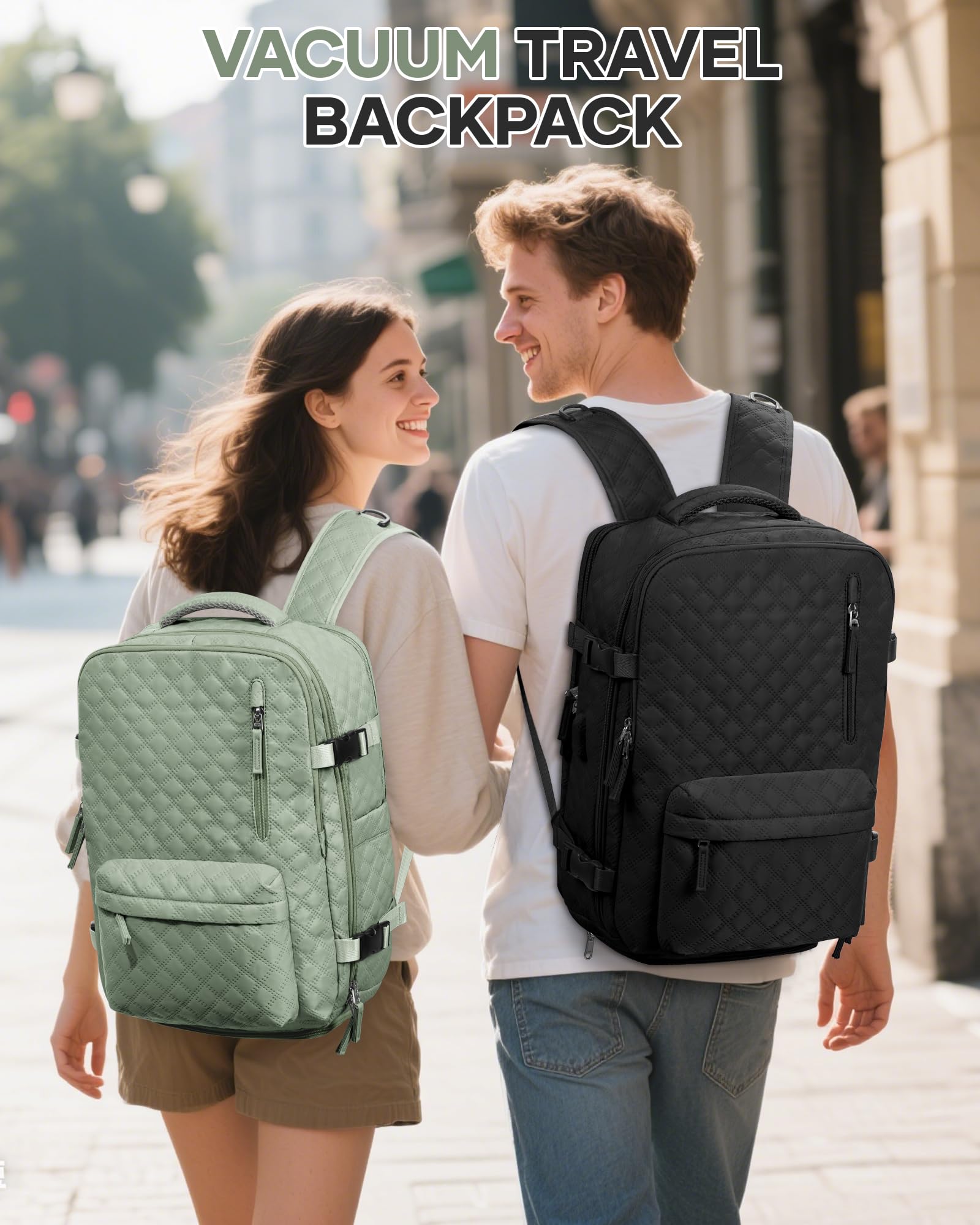 BJLFS Zaino Ryanair 40x30x20 Sottovuoto con Pompa Zaino da Viaggio Ryanair 40x20x25 Borse da Cabina per Wizzair Bagaglio a mano Easyjet 45x36x20 Sottovuoto Zaino Casual per Laptop 14 Pollici Verde