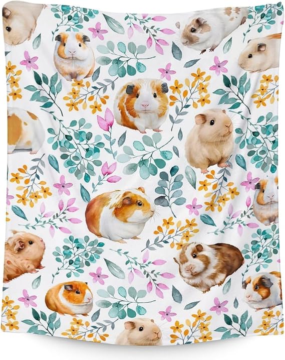 Guinea Pig Blanket Gifts - 30x40 Inches Cute Throw for Girls & Boys - White Soft Fuzzy Blankets for Couch & Office
